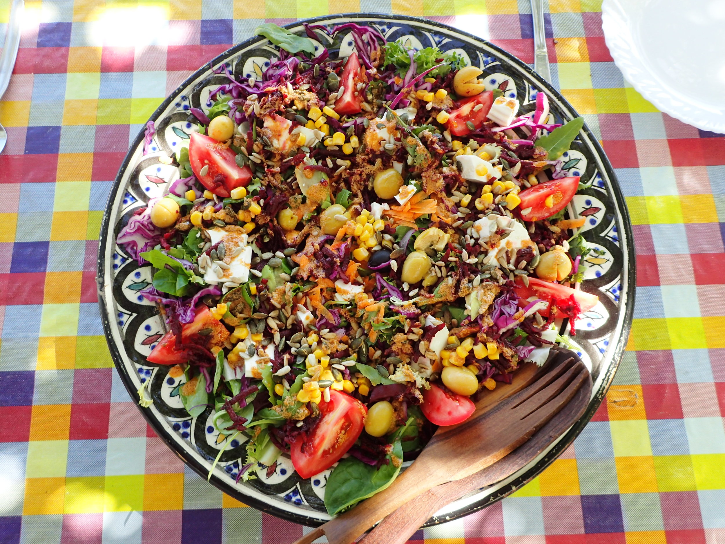 Vegan salad at Yoga retreat in the mountains in Spain with Jane Bakx Yoga
