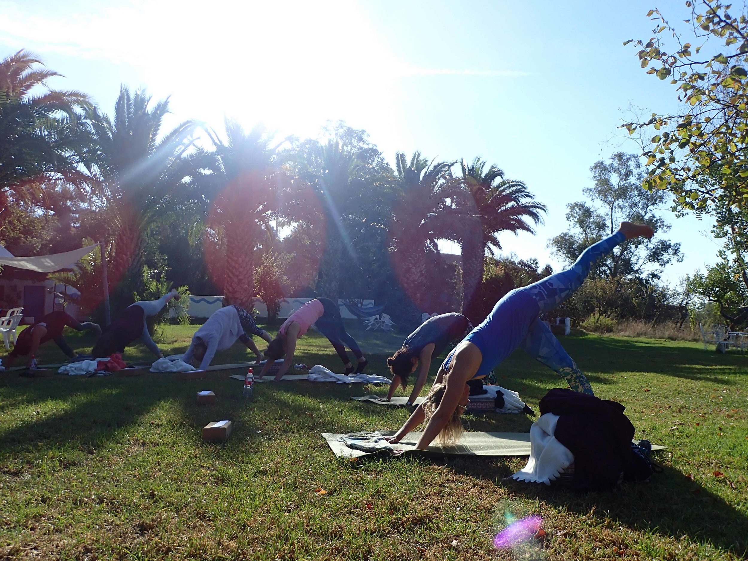 Yoga in the garden at Yin Yang Yoga retreat in the Malaga mountains in Spain with Jane Bakx Yoga