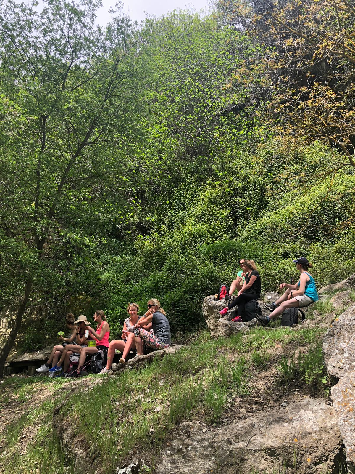 Lunch during hike at Yin Yang Yoga retreat in the Malaga mountains in Spain with Jane Bakx Yoga