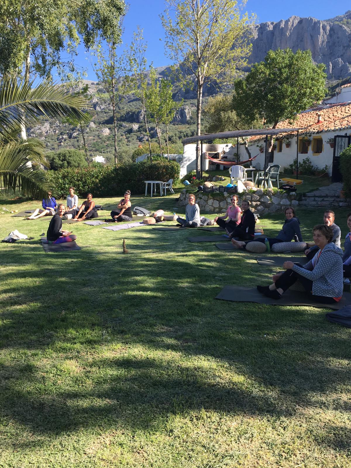 Yoga practice in the garden at Yin Yang Yoga retreat in the Malaga mountains in Spain with Jane Bakx Yoga (Copy) (Copy)