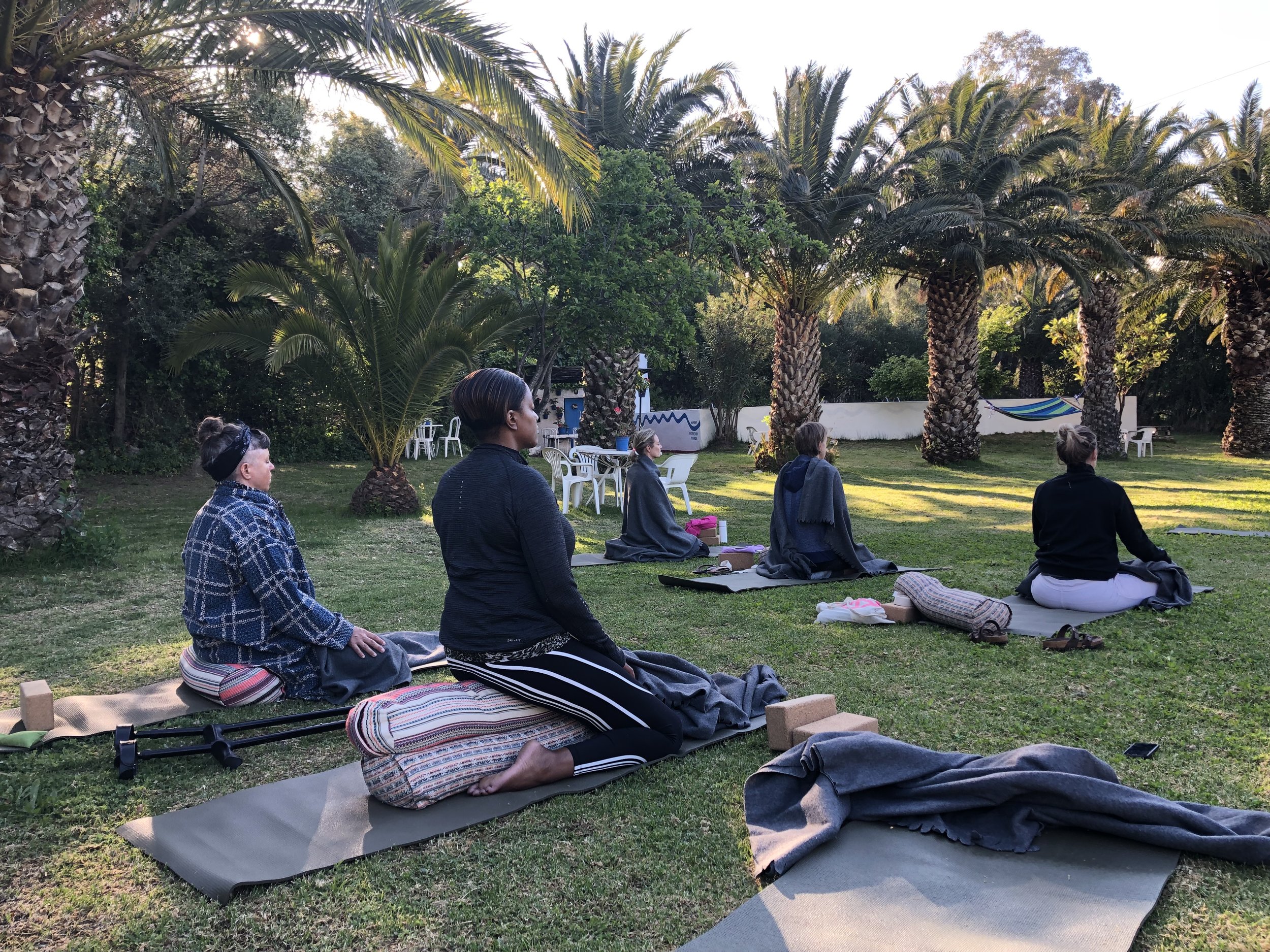 Meditation in the garden at Yin Yang Yoga retreat in the Malaga mountains in Spain with Jane Bakx Yoga 