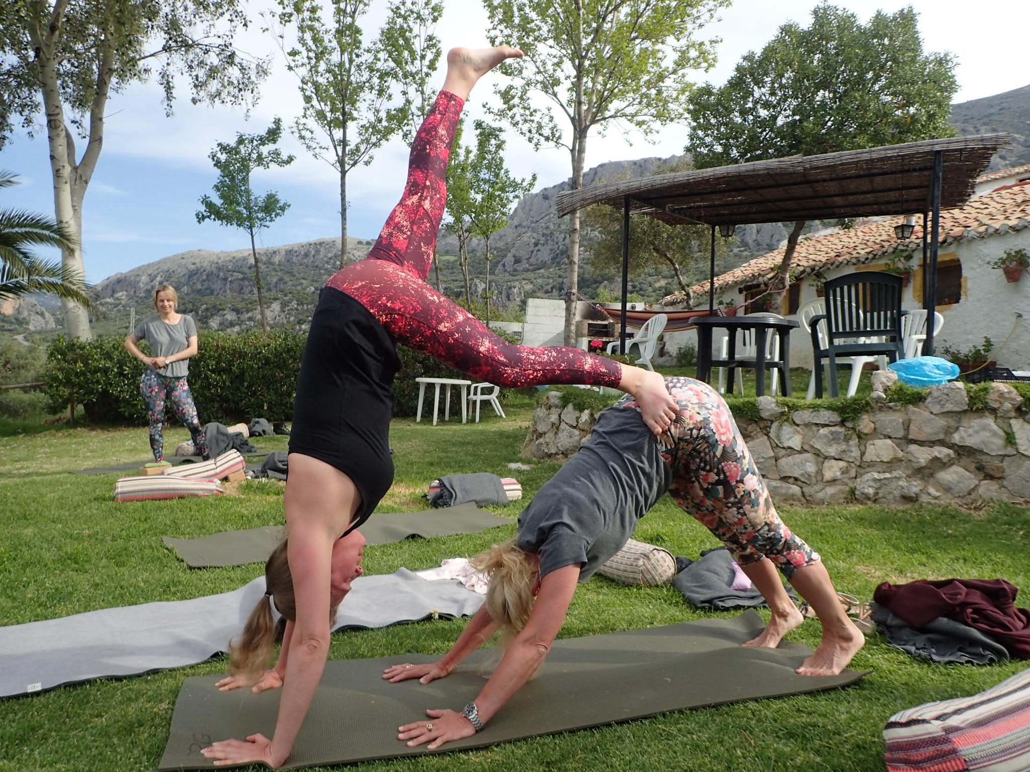 Acro yoga at Yin Yang Yoga retreat in the Malaga mountains in Spain with Jane Bakx Yoga 