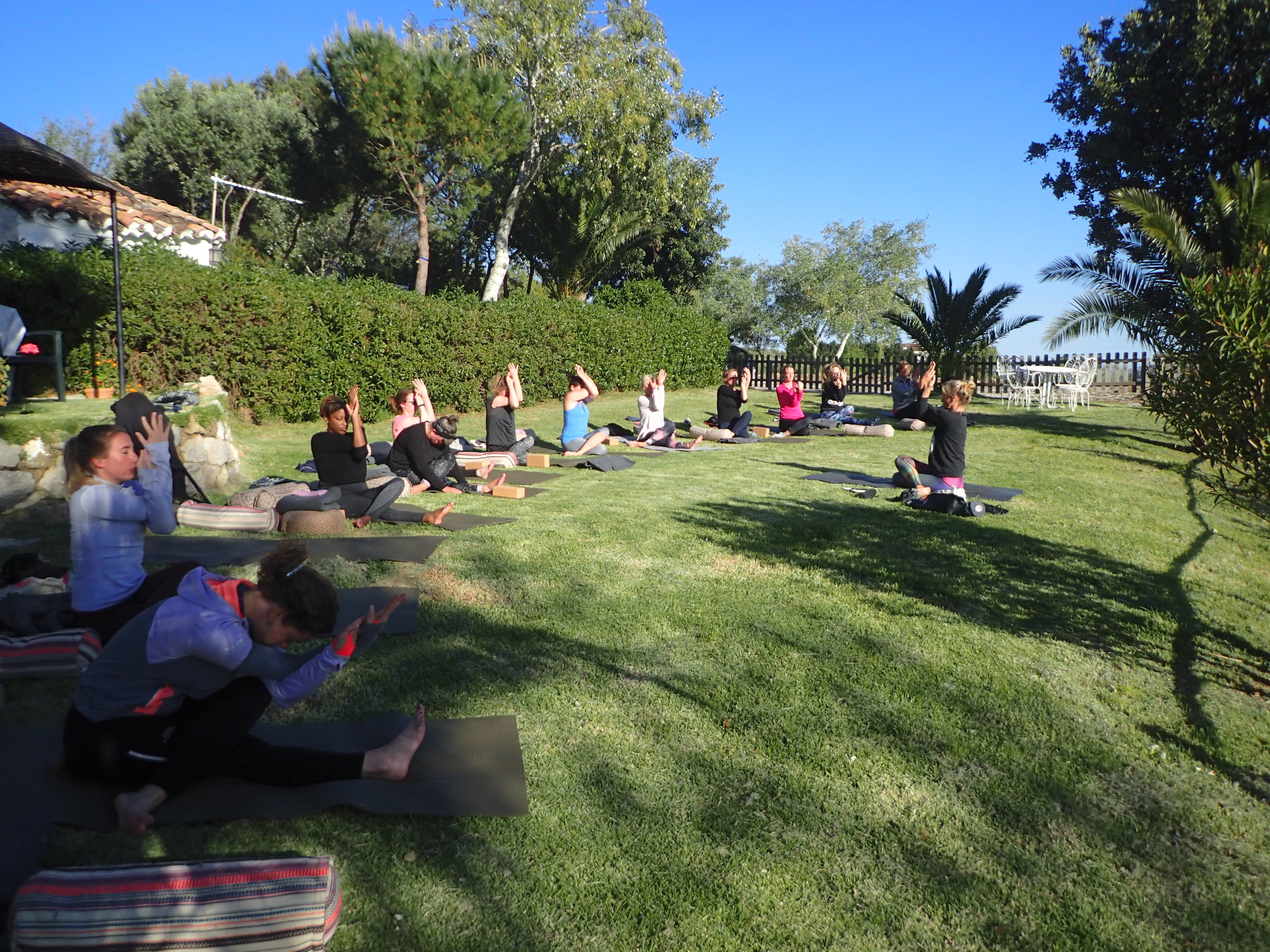 Eagle arms shoulder stretch at Yin Yang Yoga retreat in the Malaga mountains in Spain with Jane Bakx Yoga (Copy)