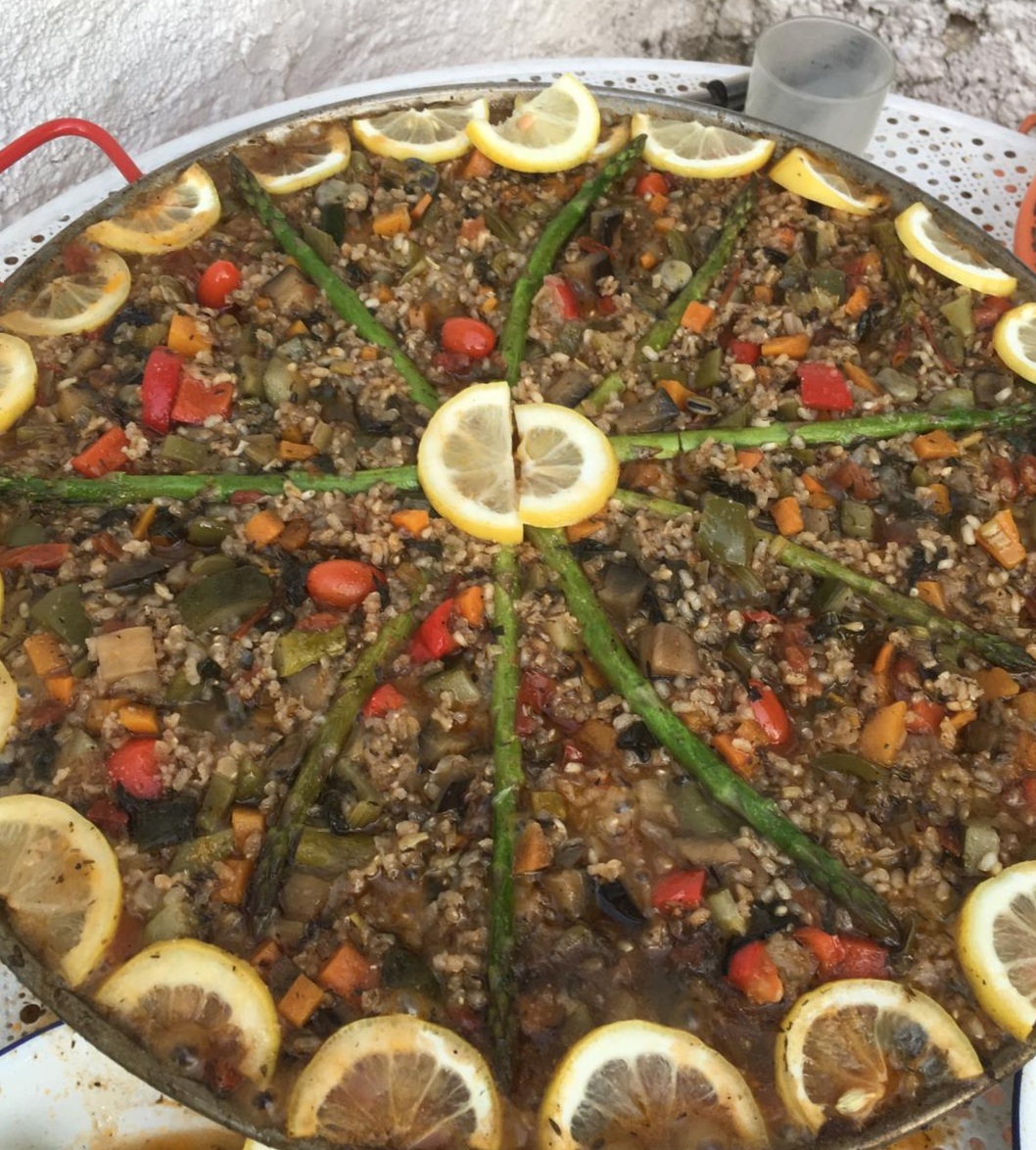 Vegan paella at Yoga retreat in the mountains in Spain with Jane Bakx Yoga.