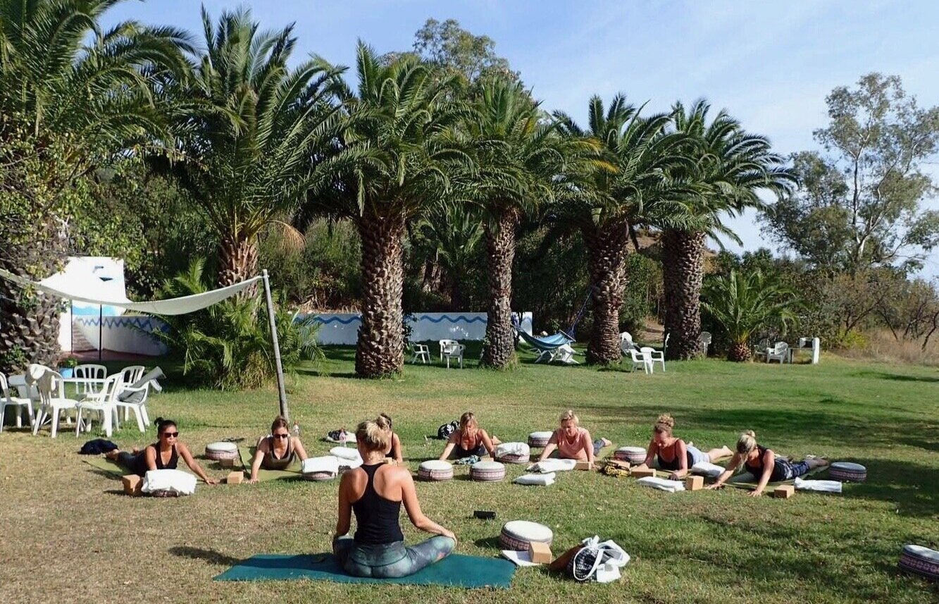Yin Yoga session in the garden Yoga retreat Malaga Spain (Copy)