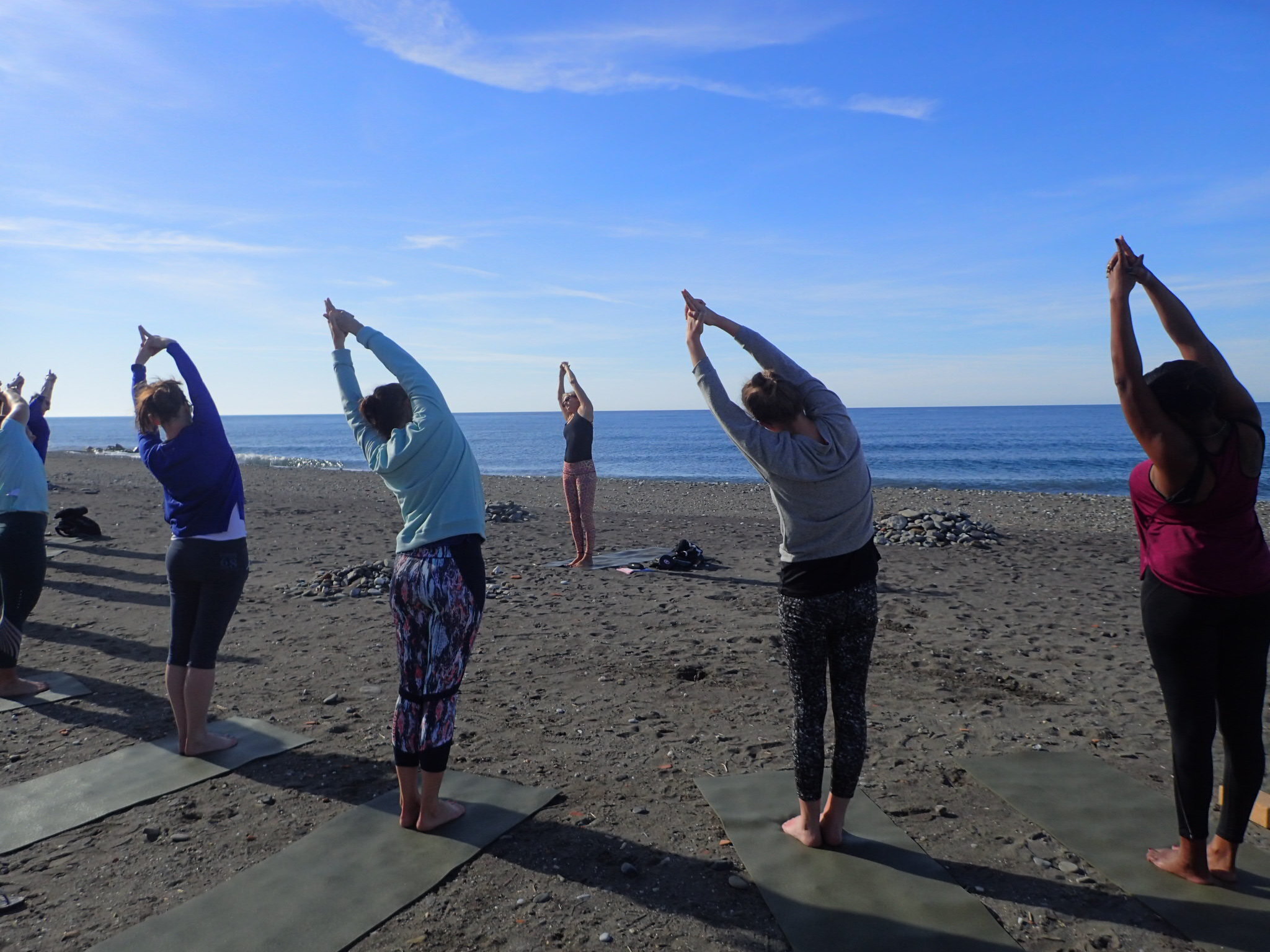 Yoga on the beach at Yin Yang Yoga retreat in the Malaga mountains in Spain with Jane Bakx Yoga