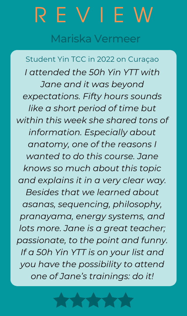 Yin Yoga teacher training course in Curacao review by Mariska Vermeer