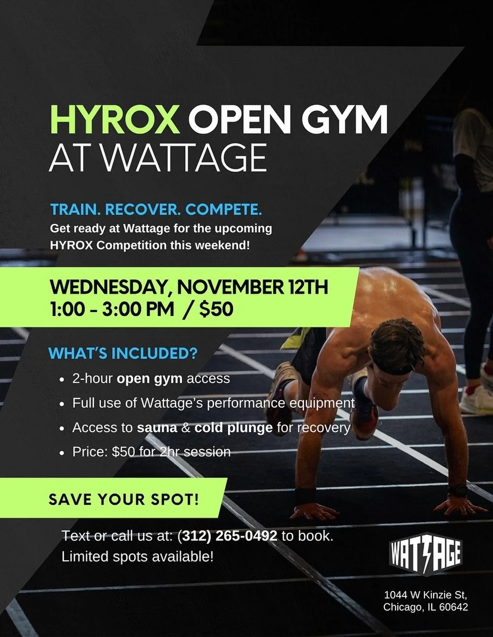 HYROX athletes ‼️
Elevate your training at our Open Gym this Wednesday $50/ per athlete. Sauna &amp; cold plunge included 👀 

Sign up on Mindbody or contact us via DM ✉️ 

See you there 💪🏼