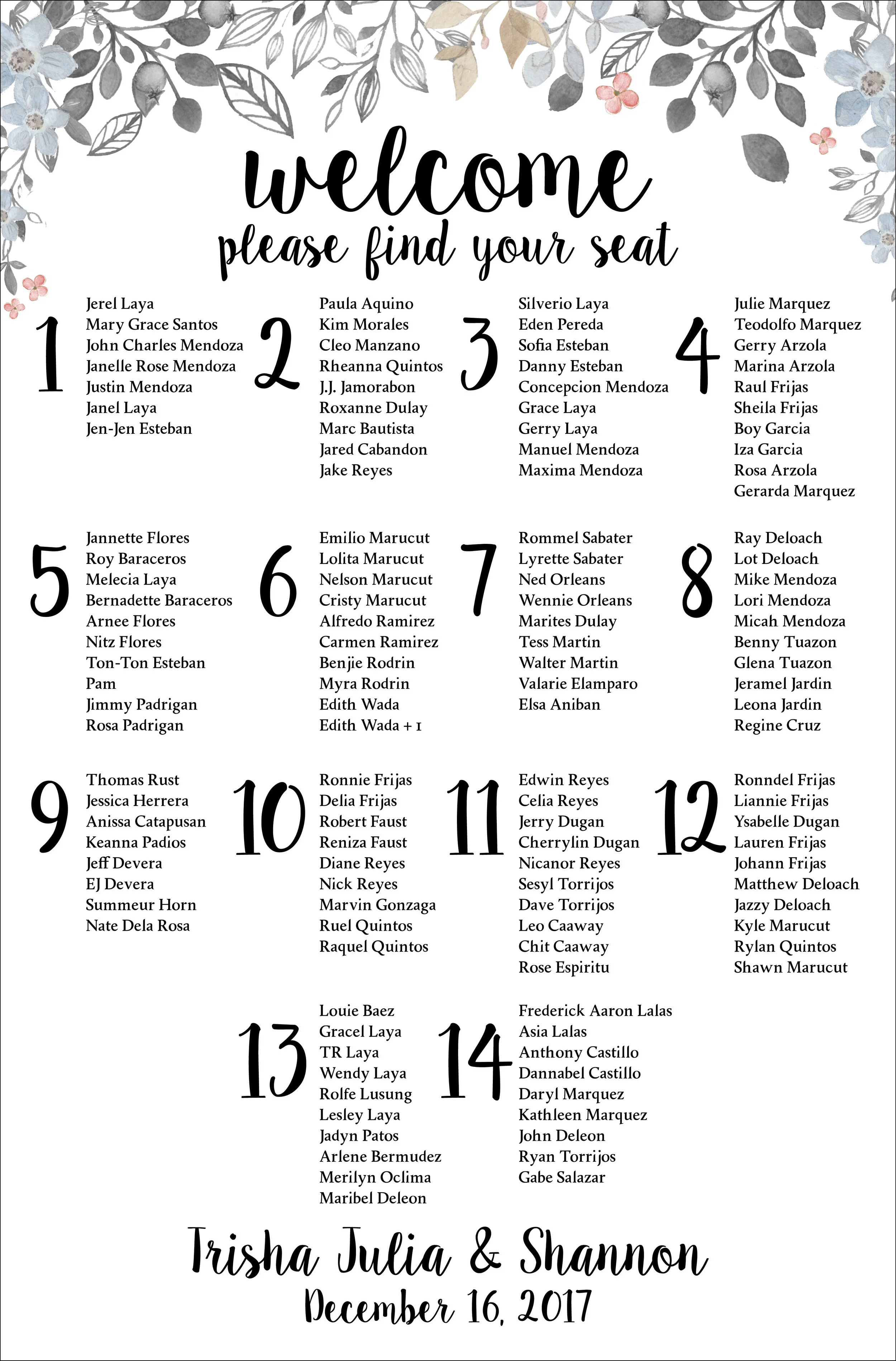 Seating Chart Poster