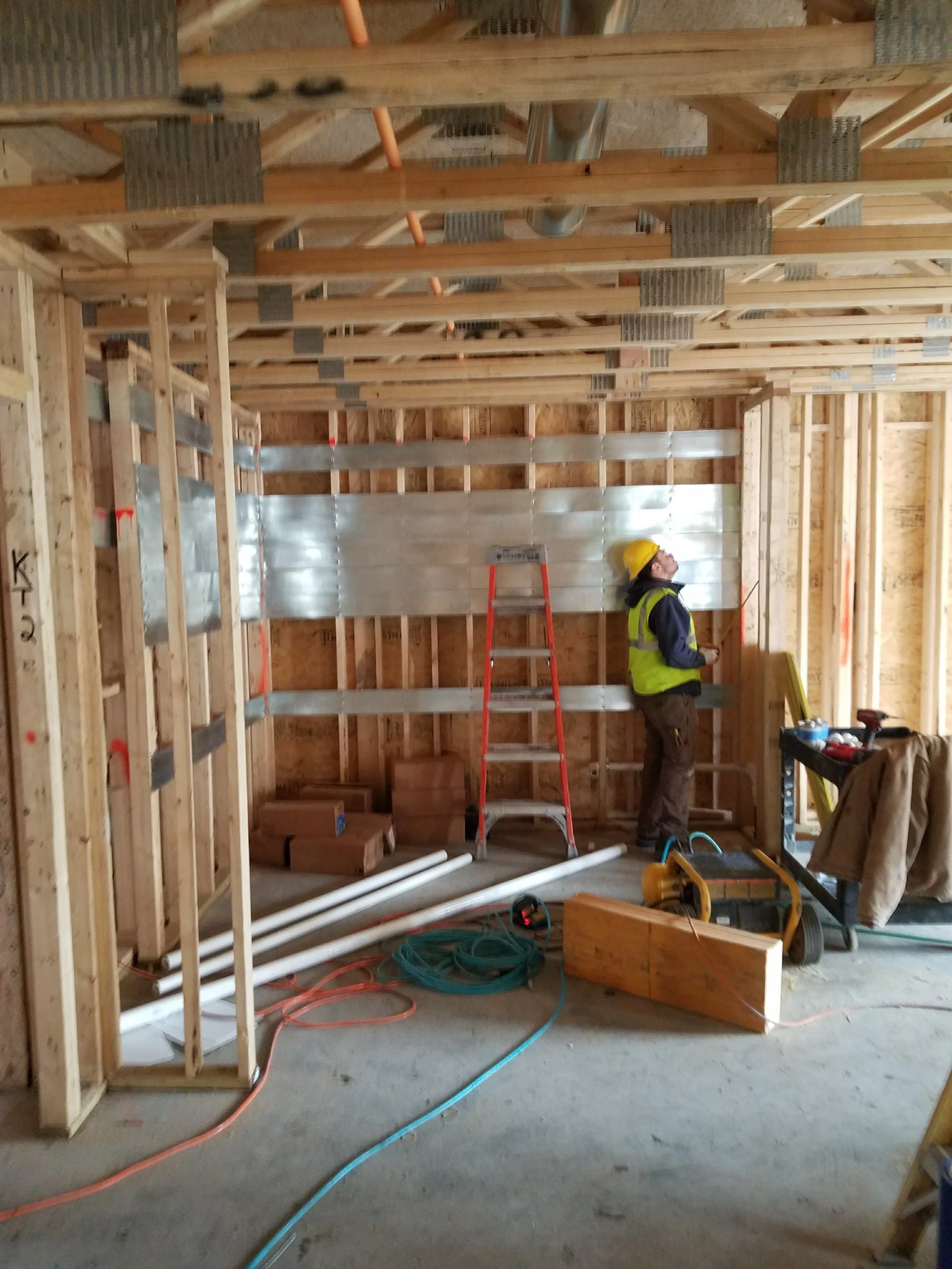 Kitchen framing and blocking along with rough plumbing installation