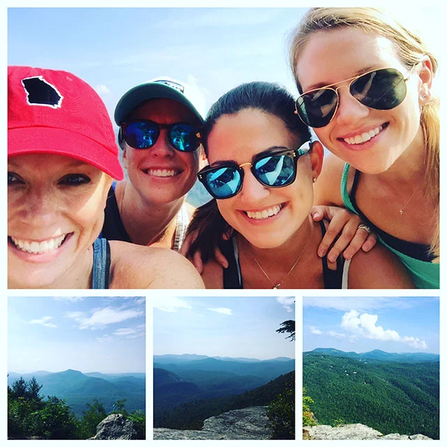Lindsay Joyner and friends beating the summer heat while hiking over 4 miles in Highlands on Whiteside Mountain and Devil's Courtyard.