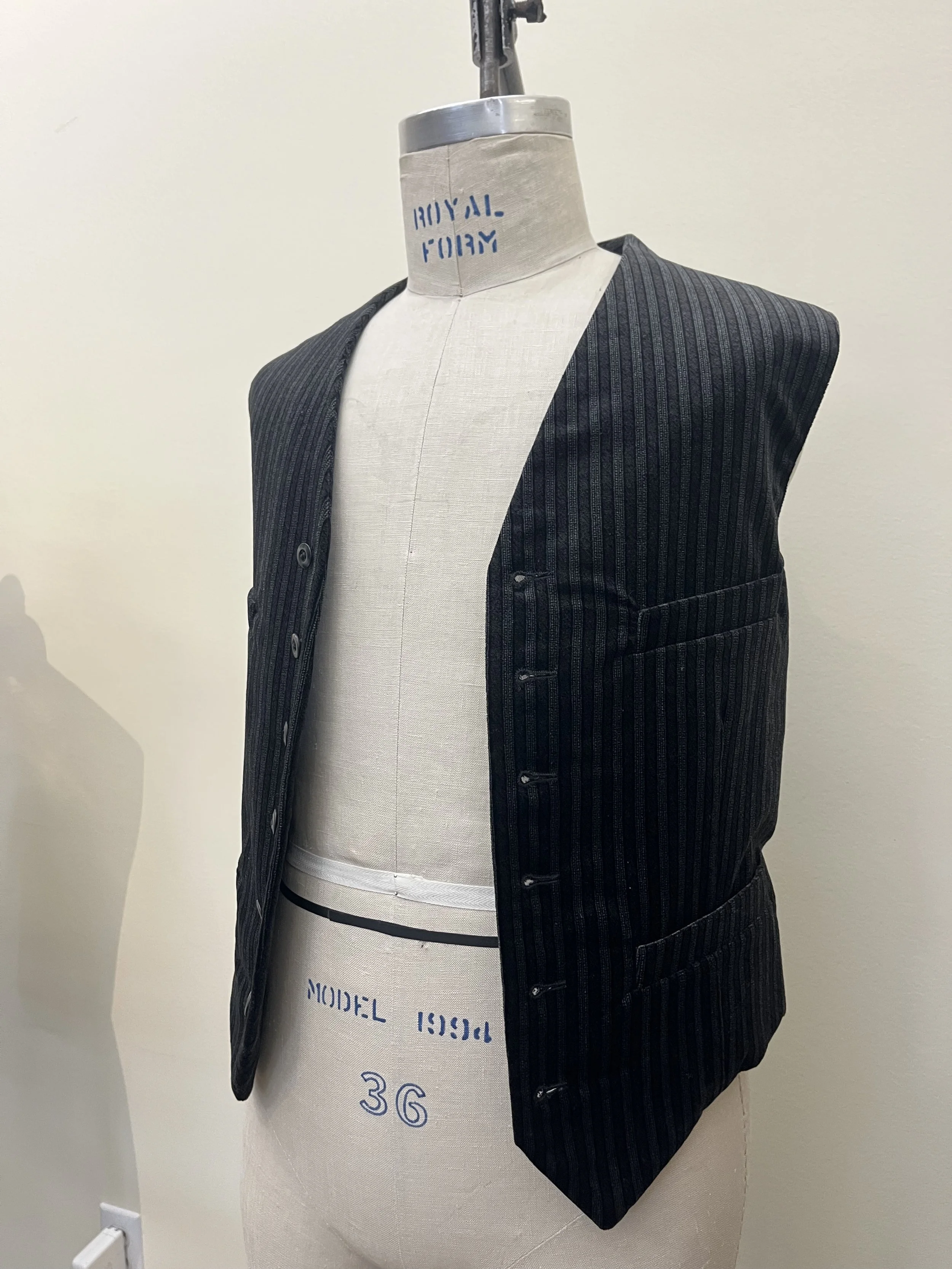 Black Pinstripe Wool Waistcoat     Size: 