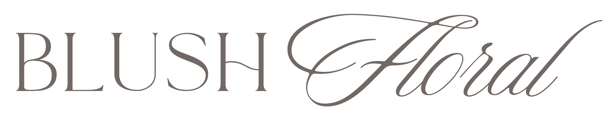 Logo with the words "Blush Floral" in elegant gray script font.