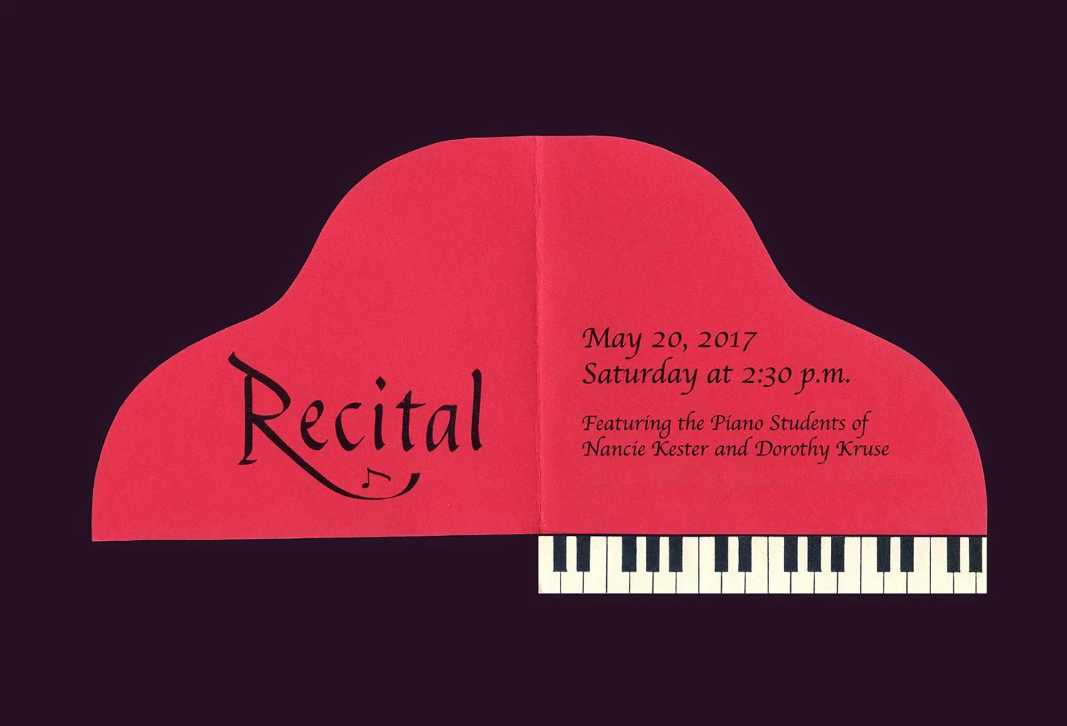Nancie Kester 2017 Piano Recital Invitation