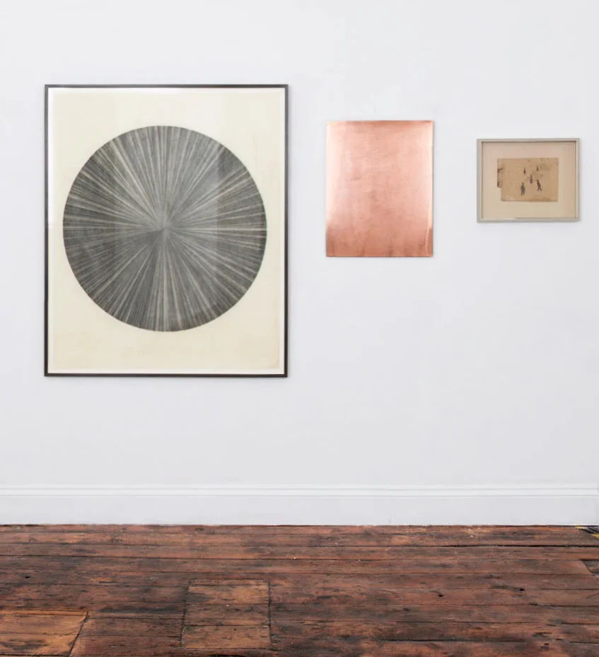 Installation View, Humble Black Line, ‘Wheel’ and ‘Descent’ etching Plate