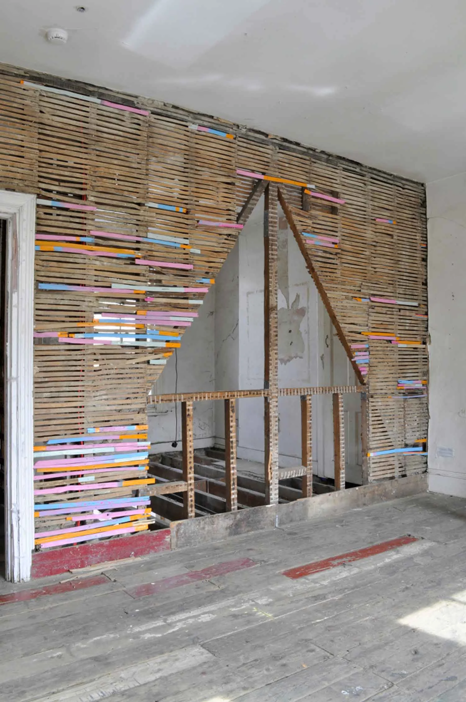 SALVAGE, 2016 A painting installation at the Safehouse exhibition space in Peckham, London. Household paint on salvaged laths.
