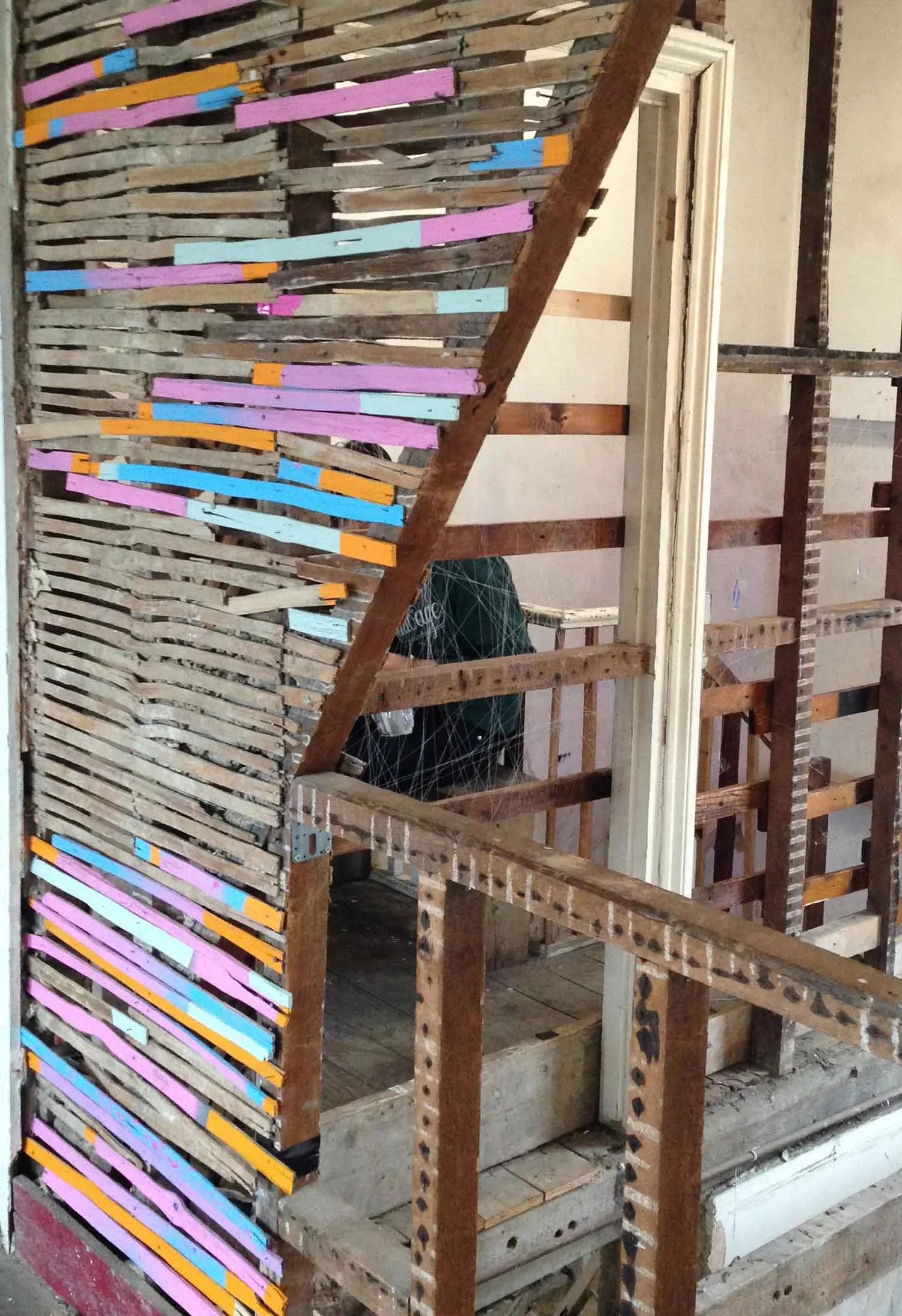 SALVAGE, 2016 A painting installation at the Safehouse exhibition space in Peckham, London. Household paint on salvaged laths.