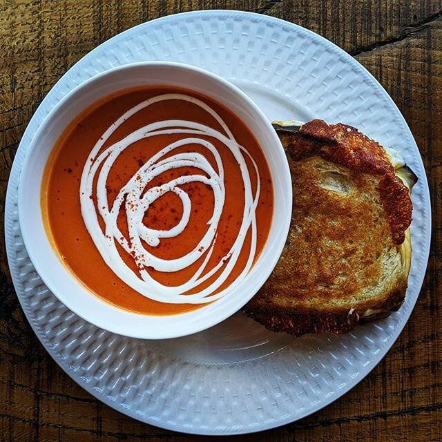 Grilled Cheese &amp; Tomato Soup

Creamy Tomato Soup w/ our Signature 3-Cheese Grilled Cheese on Housemade Sourdough