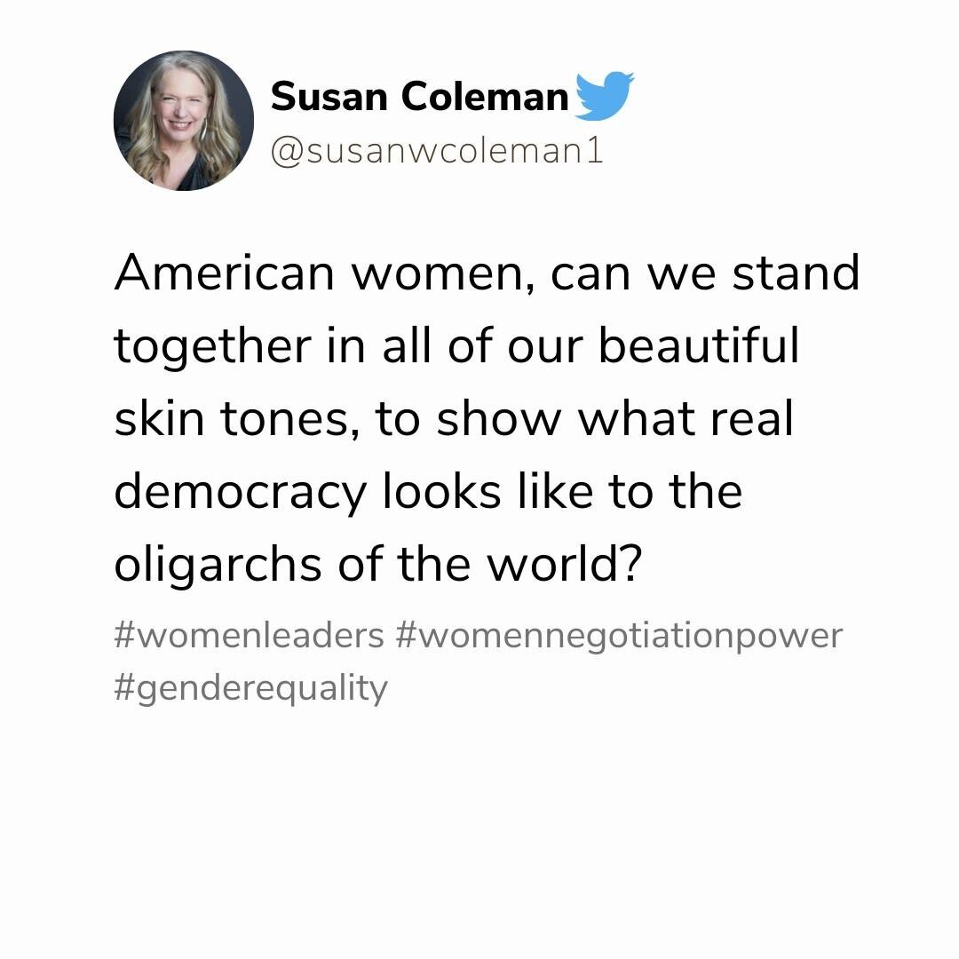 American women, can we stand together in all of our beautiful skin tones, to show what real democracy looks like to the oligarchs of the world?
.
.
.
.
.
Sign up here to receive updates on Women, Negotiation and Power
👉https://bit.ly/wnp_list
***LIN