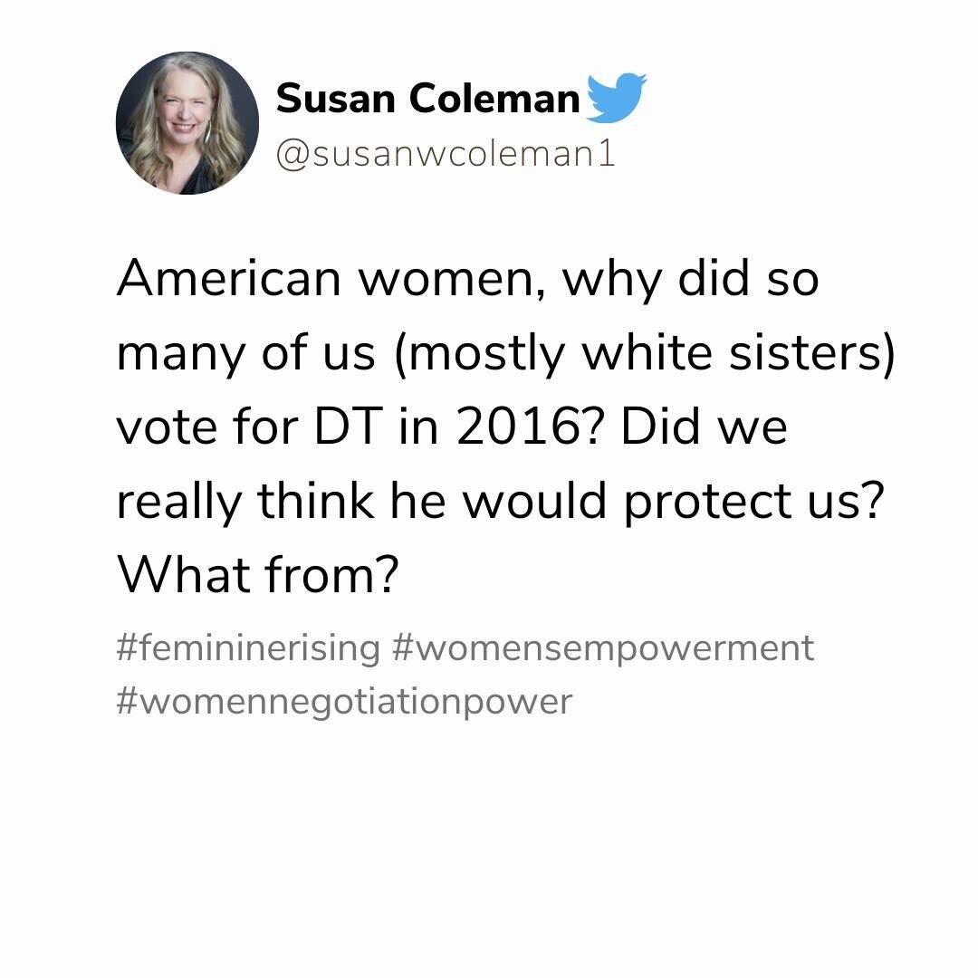 American women, why did so many of us (mostly white sisters) vote for DT in 2016? Did we really think he would protect us? What from?
.
.
.
.
.
.
.
Download my FREE webinar on Women, Negotiation and Power
👉https://bit.ly/wnp_list
***LINK ALSO IN BIO