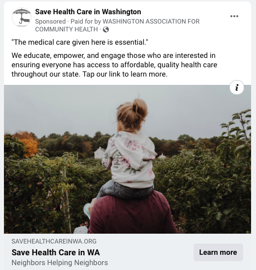 Save Health Care in Washington Social Media Ad Campaign