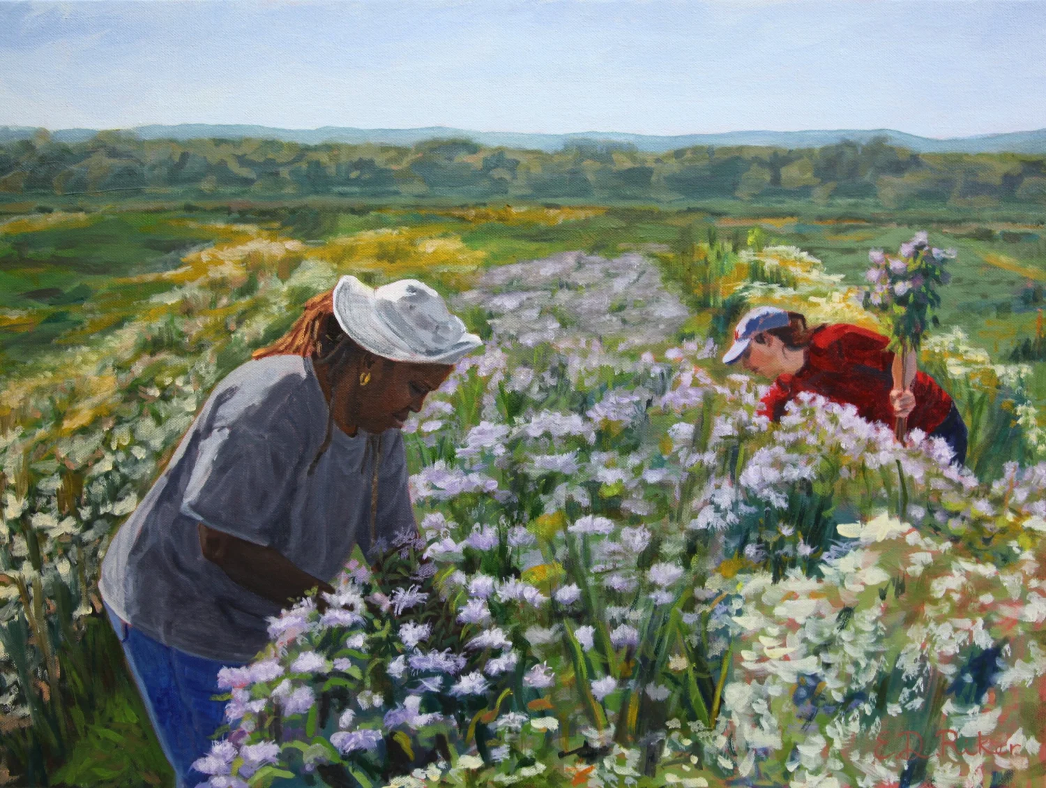 Elizabeth Riker Harvesting Bee Balm — Elizabeth Downer Riker