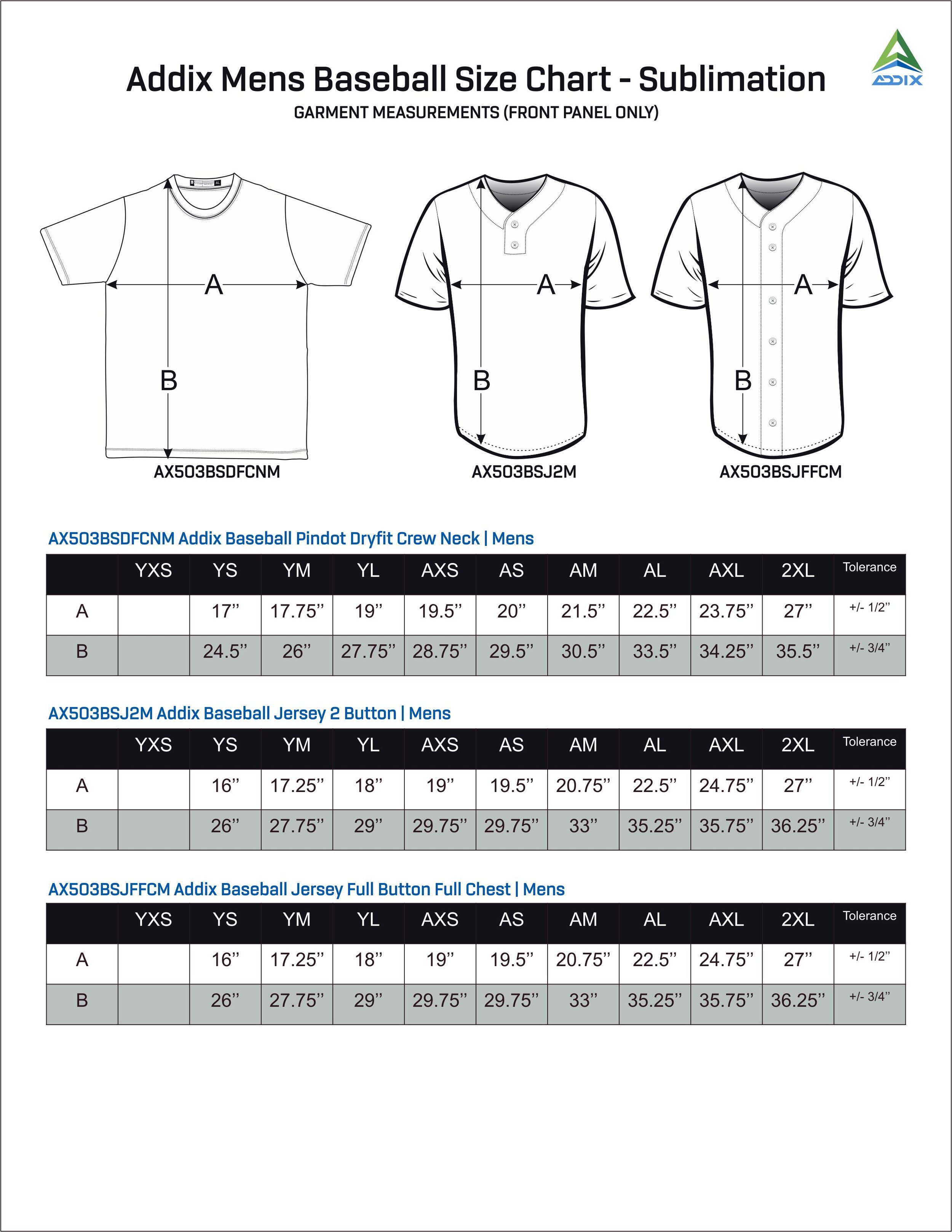 mens baseball jersey size chart