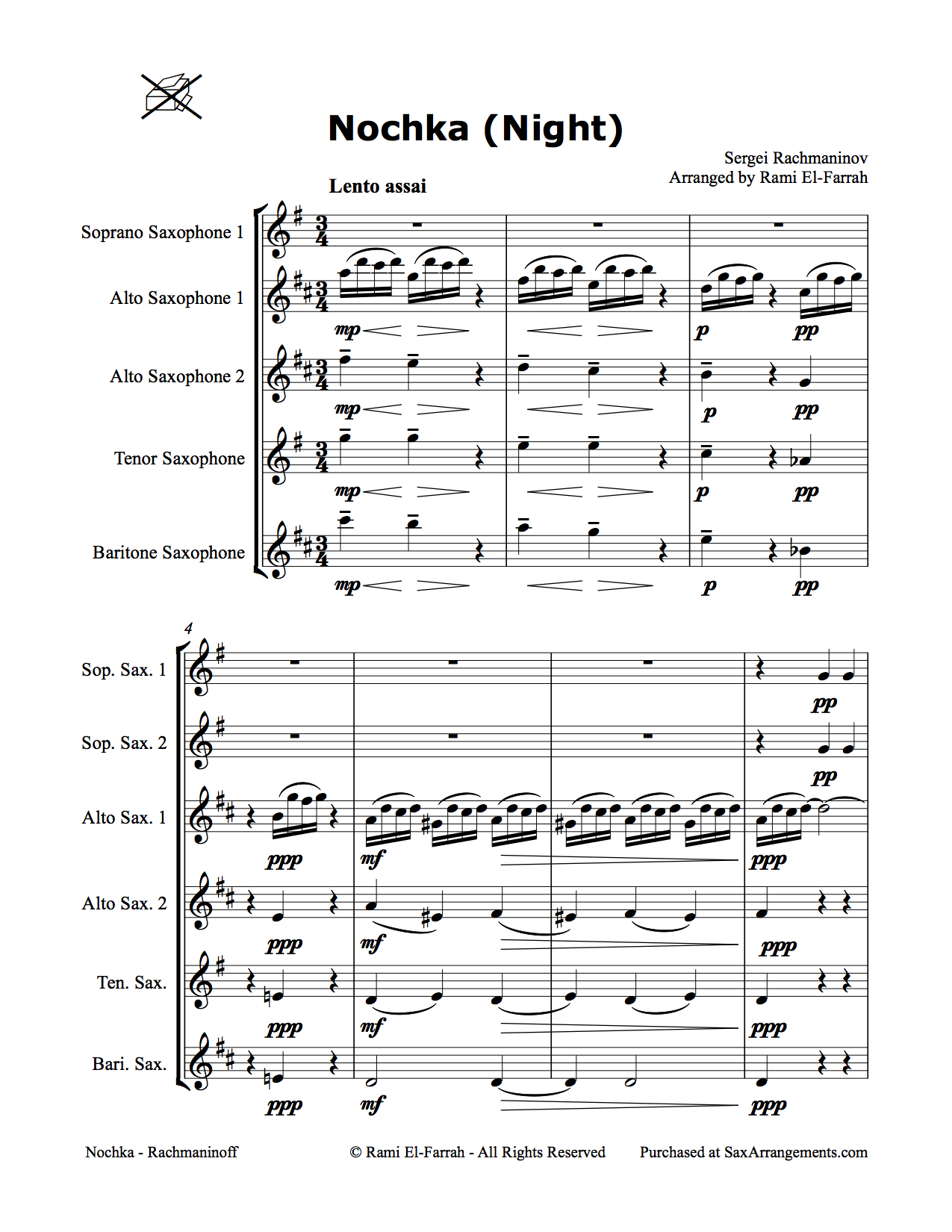Rachmaninoff: Nochka (Night) for Sax Sextet