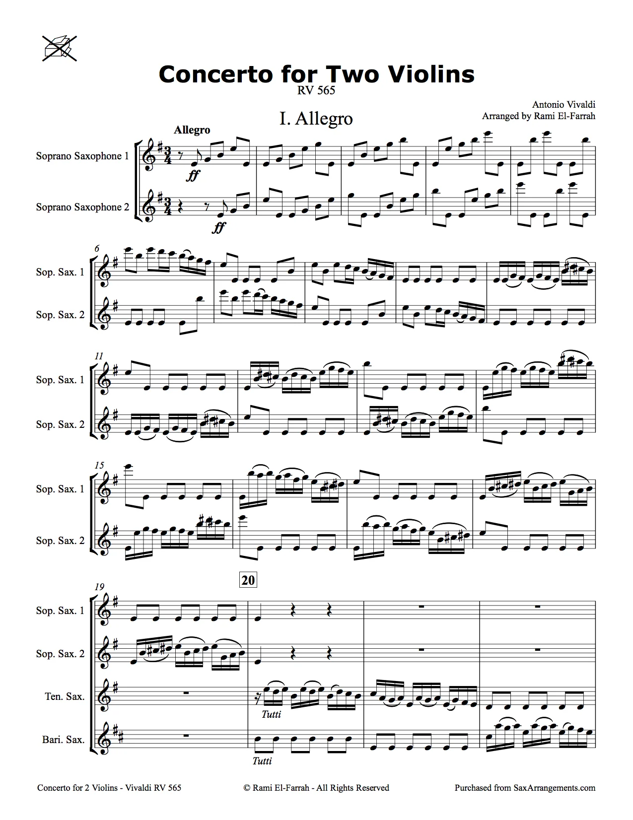 Vivaldi: Concerto for 2 Violins for 2 Soprano Saxes & Sax Ensemble