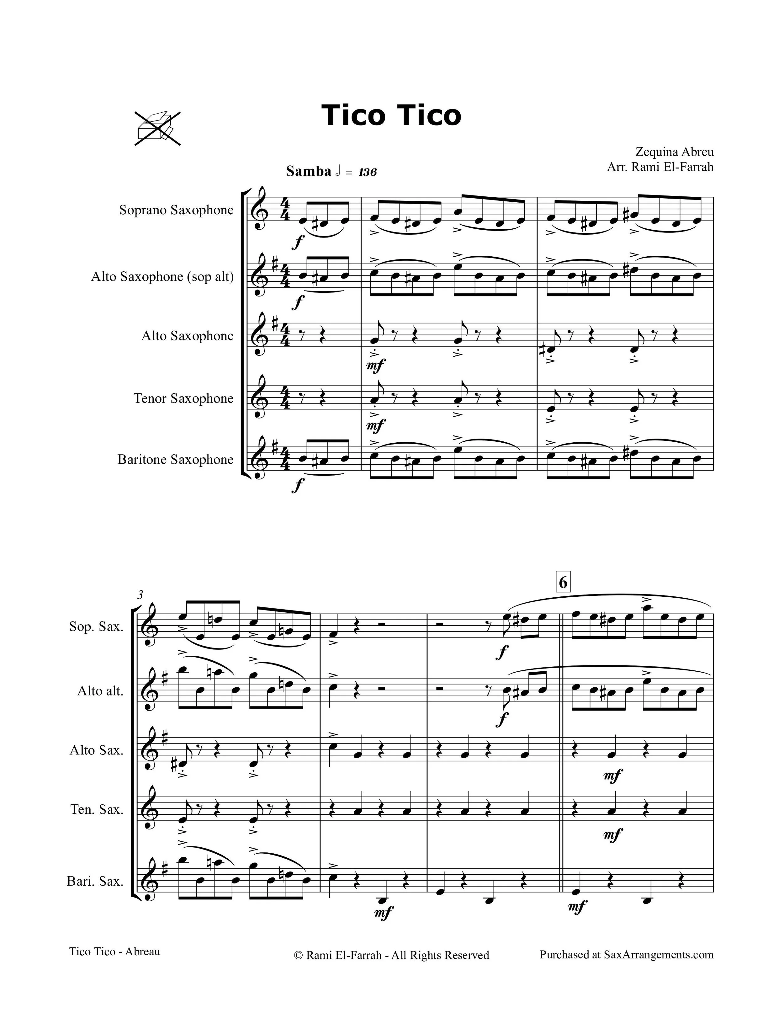 Abreu: Tico Tico for Sax Quartet (SATB or AATB)