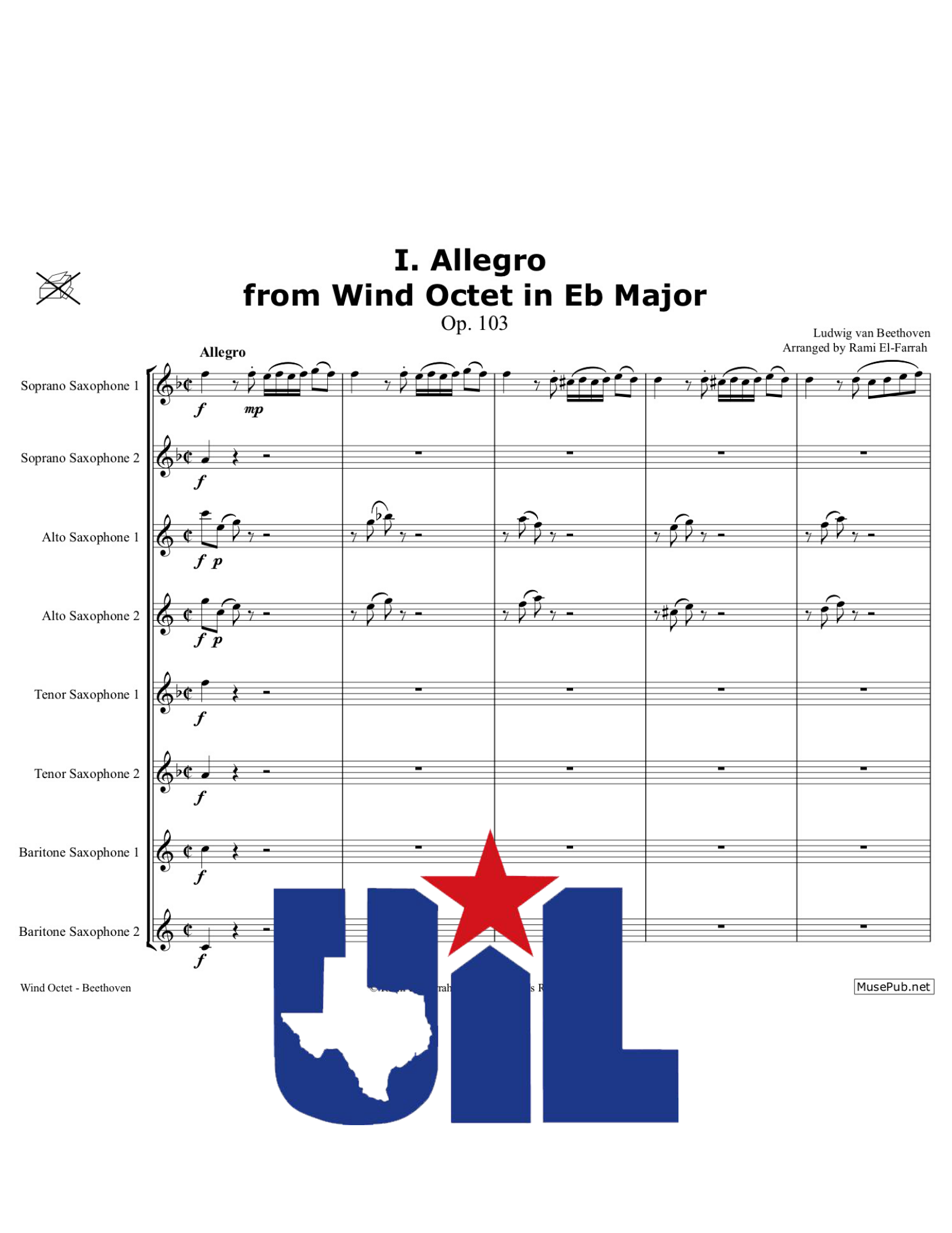 Beethoven: Allegro from Wind Octet in Eb Major for Sax Octet