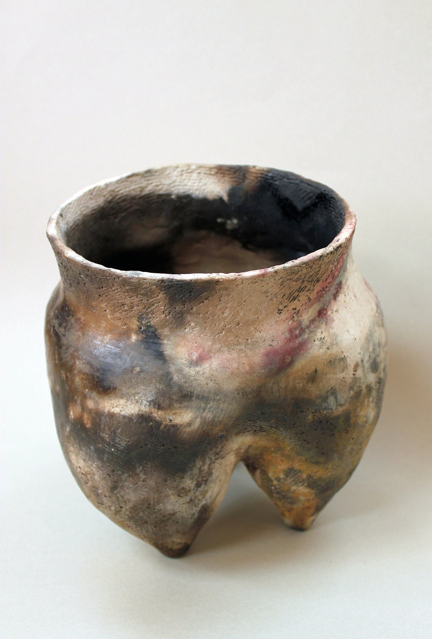 Chinese inspired pit fired tripod pot