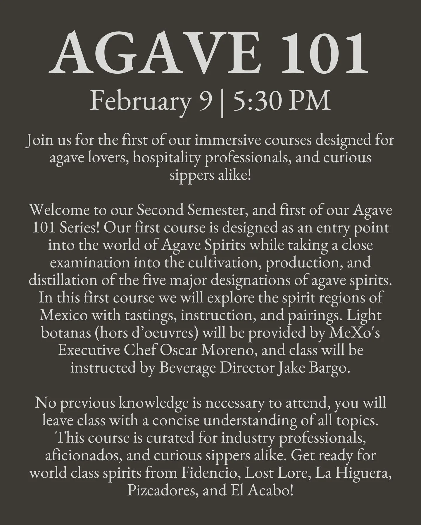 School is (almost!) back in session! Our agave classes kick off in just a few short weeks. Here&rsquo;s what you need to know! ⬇️

✨ Agave 101 is our entry-level class. If you took it last fall, you&rsquo;re more than welcome to take it again. We&rsq