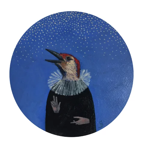 Red-bellied/snow oil 9" round panel sold