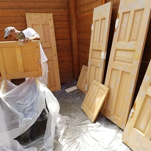 After painting/staining 2 Fine Paints of Europe doors for this client on Capitol Hill, he brought us back to do 9 more doors! #finepaintsofeurope #repeatclient #highglossdoor #masterpainter