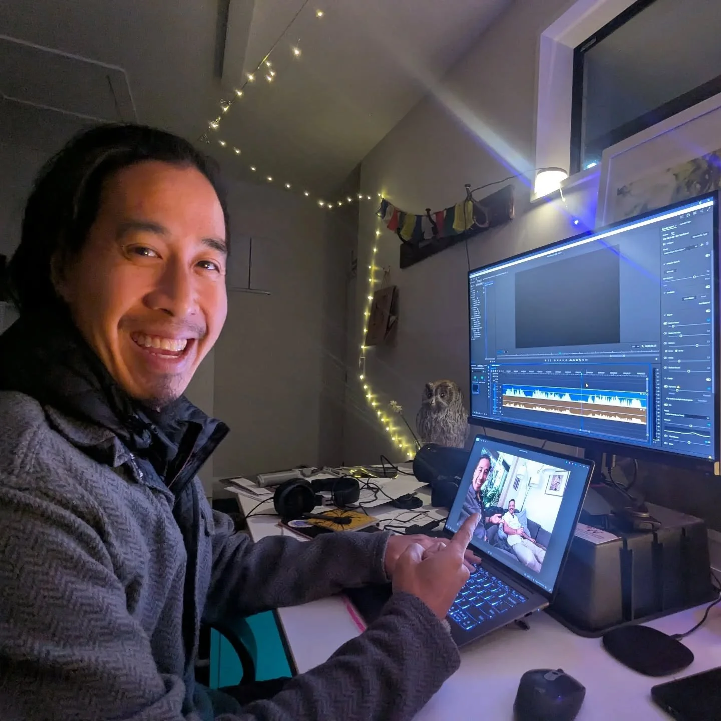 “Nepal to New Mexico: Building Home, Becoming a Father, Staying True.”
That’s the heart of Episode 6 — and this one’s been sitting close to mine for a while now.
Here’s a peek behind the scenes: me, headphones on,