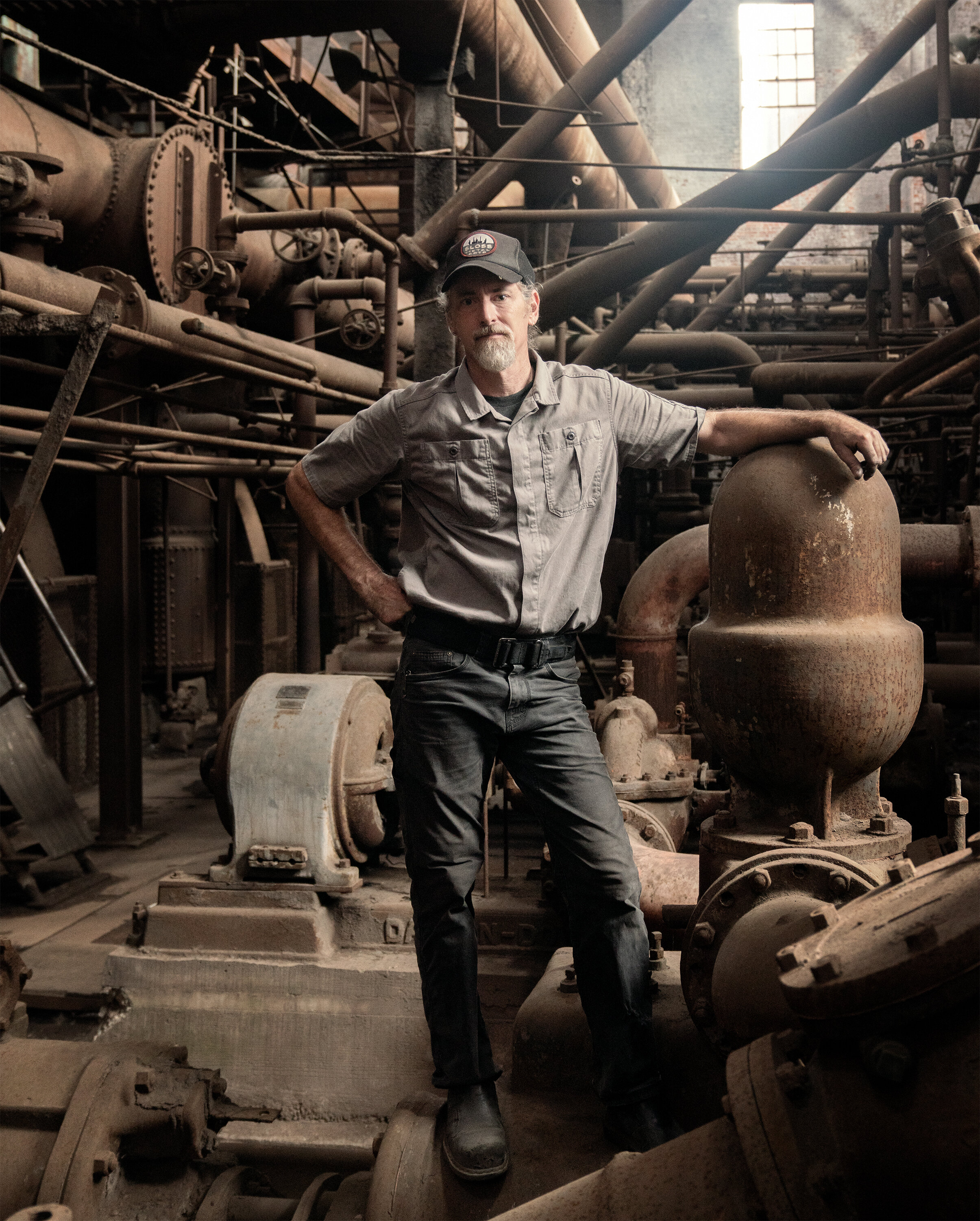 Marshall in the old boiler room of Sloss Furnaces in Birmingham, Alabama.