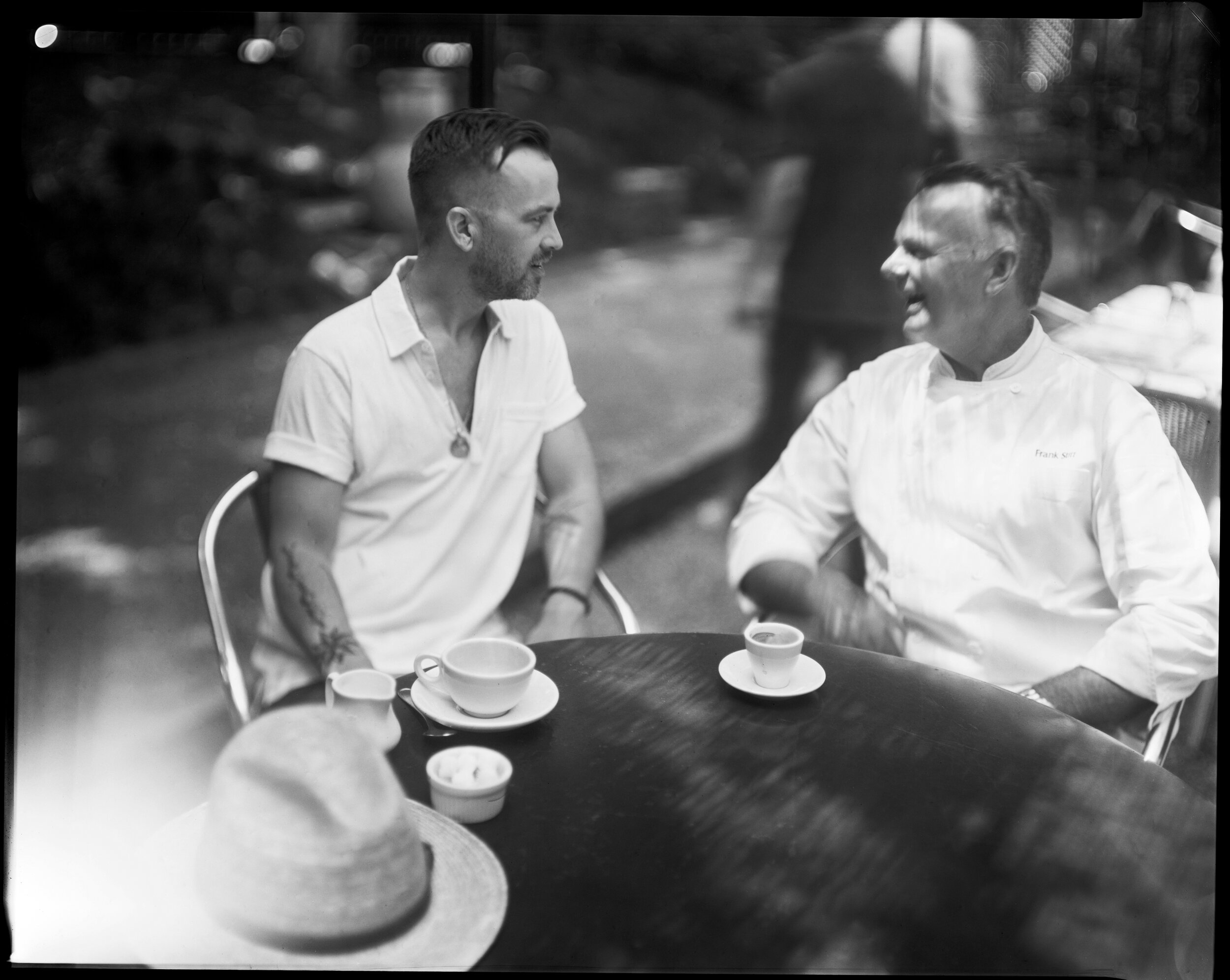 Duquette Johnston and Chef Frank Stitt at Chez Fonfon in Birmingham, Alabama.