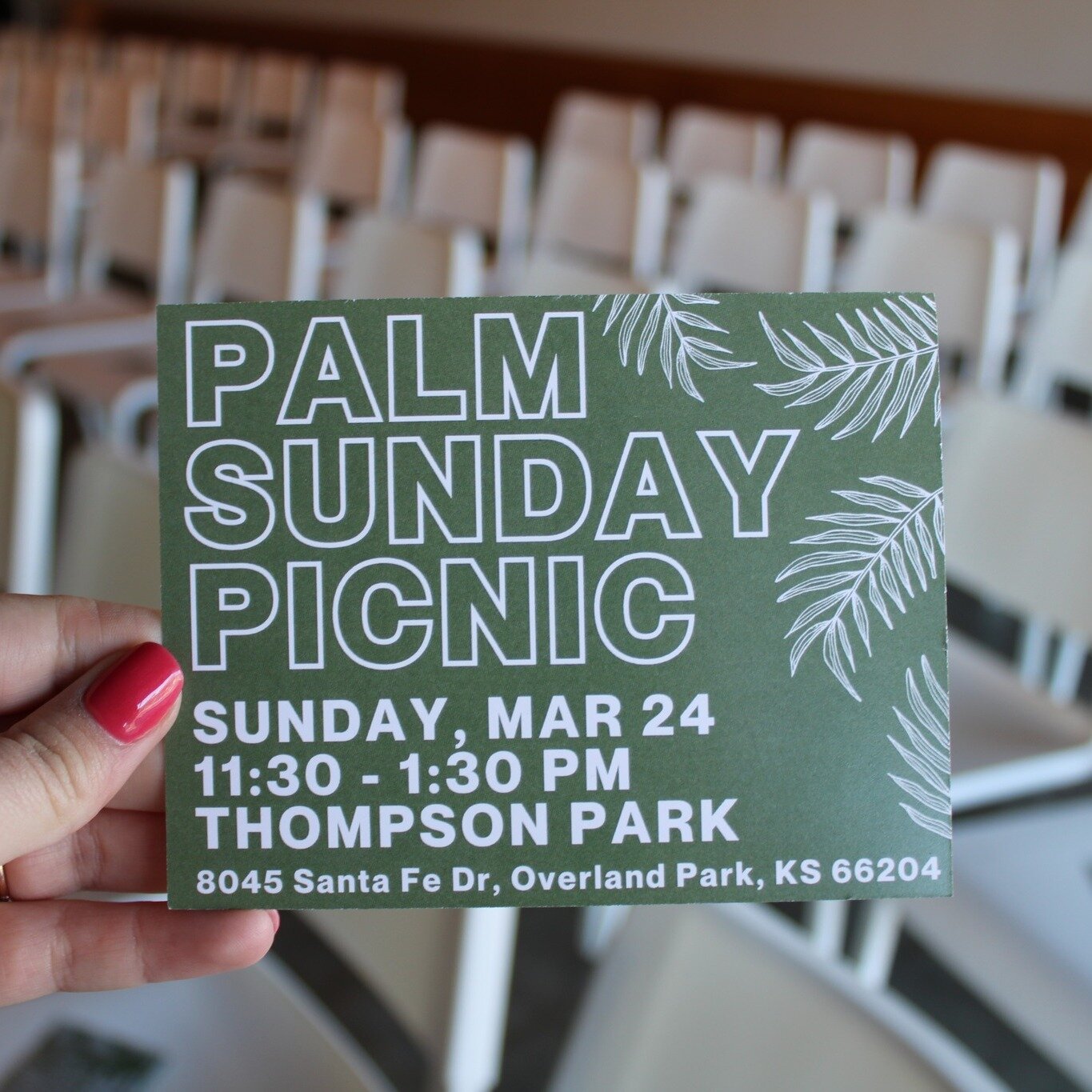 Hey Park City Members! You are invited to our PALM SUNDAY PICNIC 🌿 this coming Sunday, March 24th from 11:30 - 1:30 PM at Thompson Park! 

We will be providing a picnic lunch, but the weather may determine if we eat our meal indoors or outdoors 🌥☔️