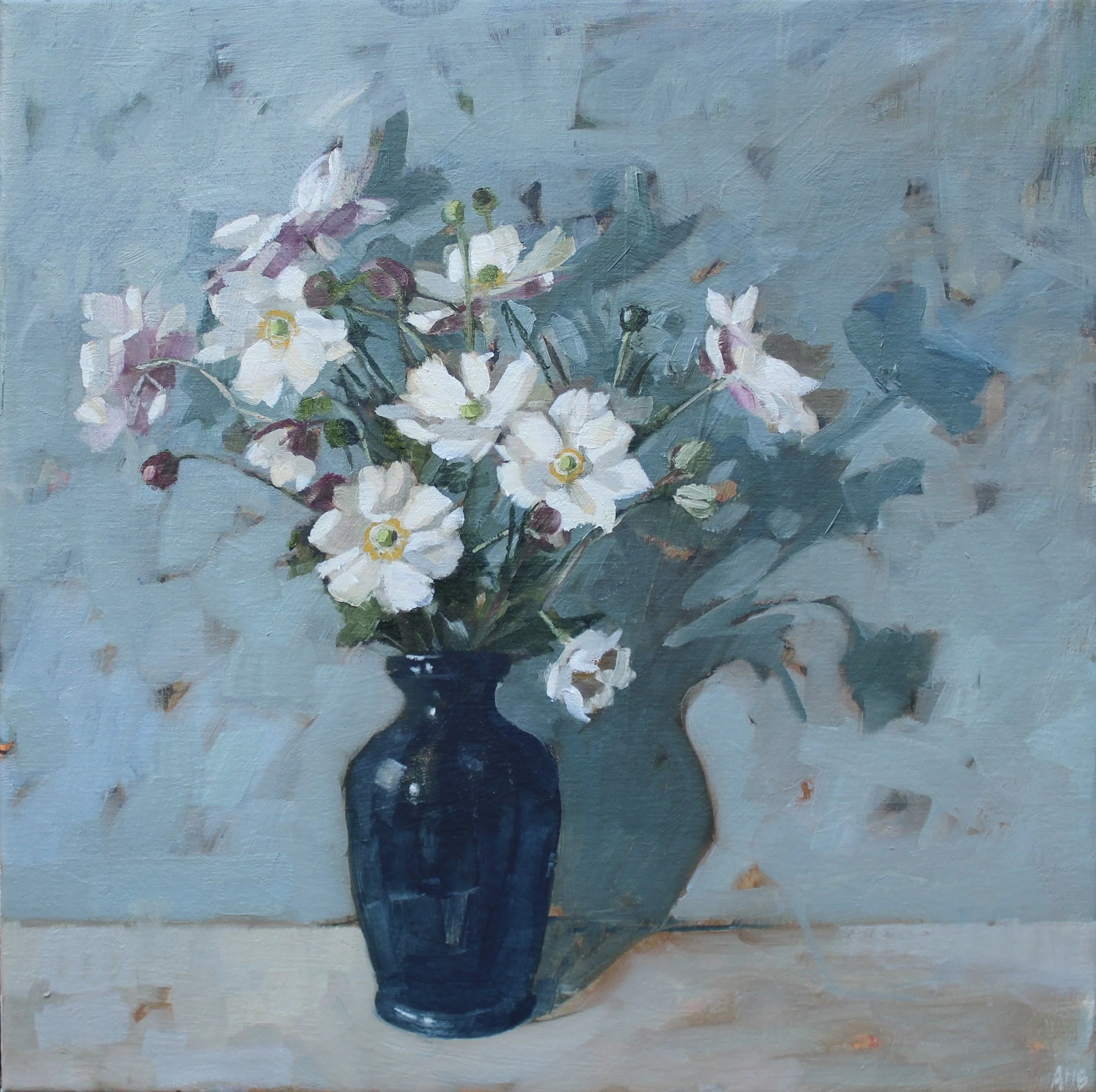 Japanese Anemones in a Blue Vase