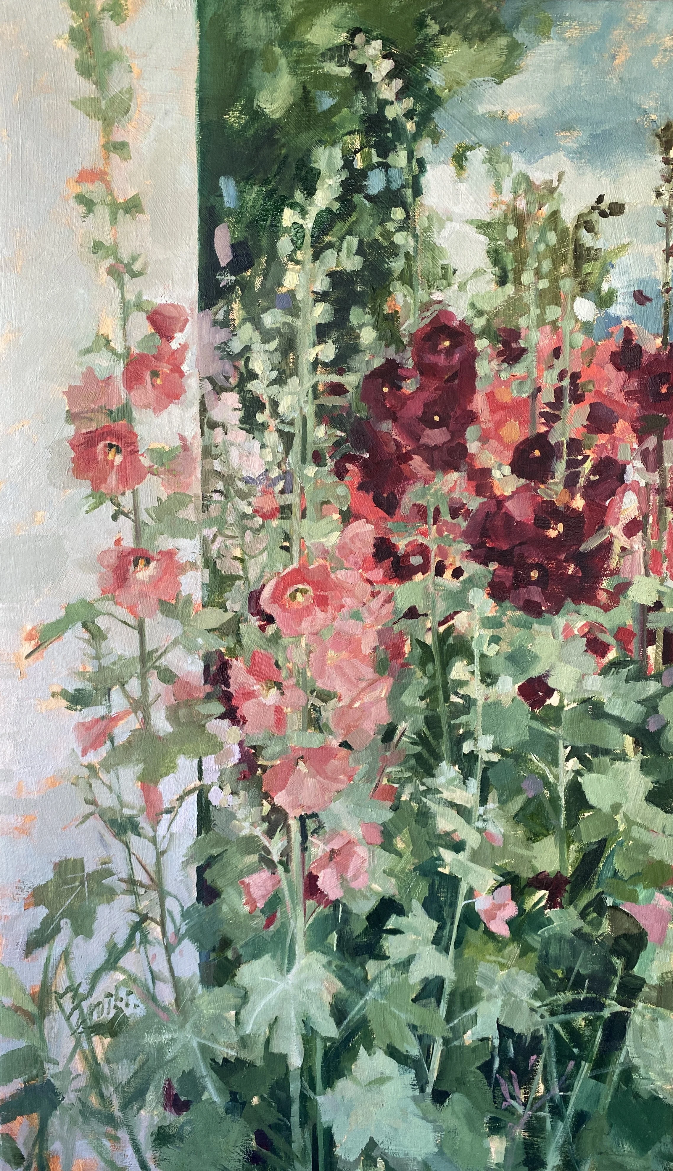 Hollyhocks by the Wall