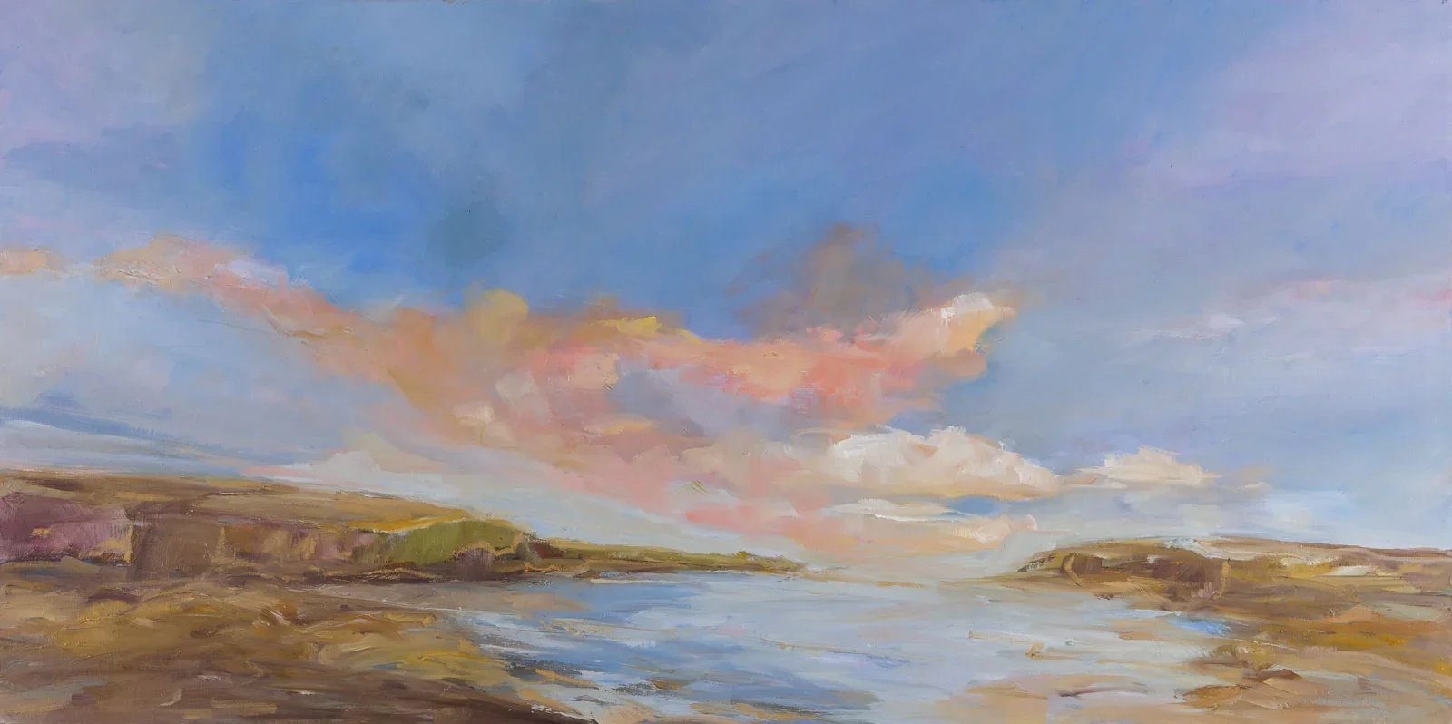 Rose Mist Over the Rocks 20"x40" oil on canvas 1200.00