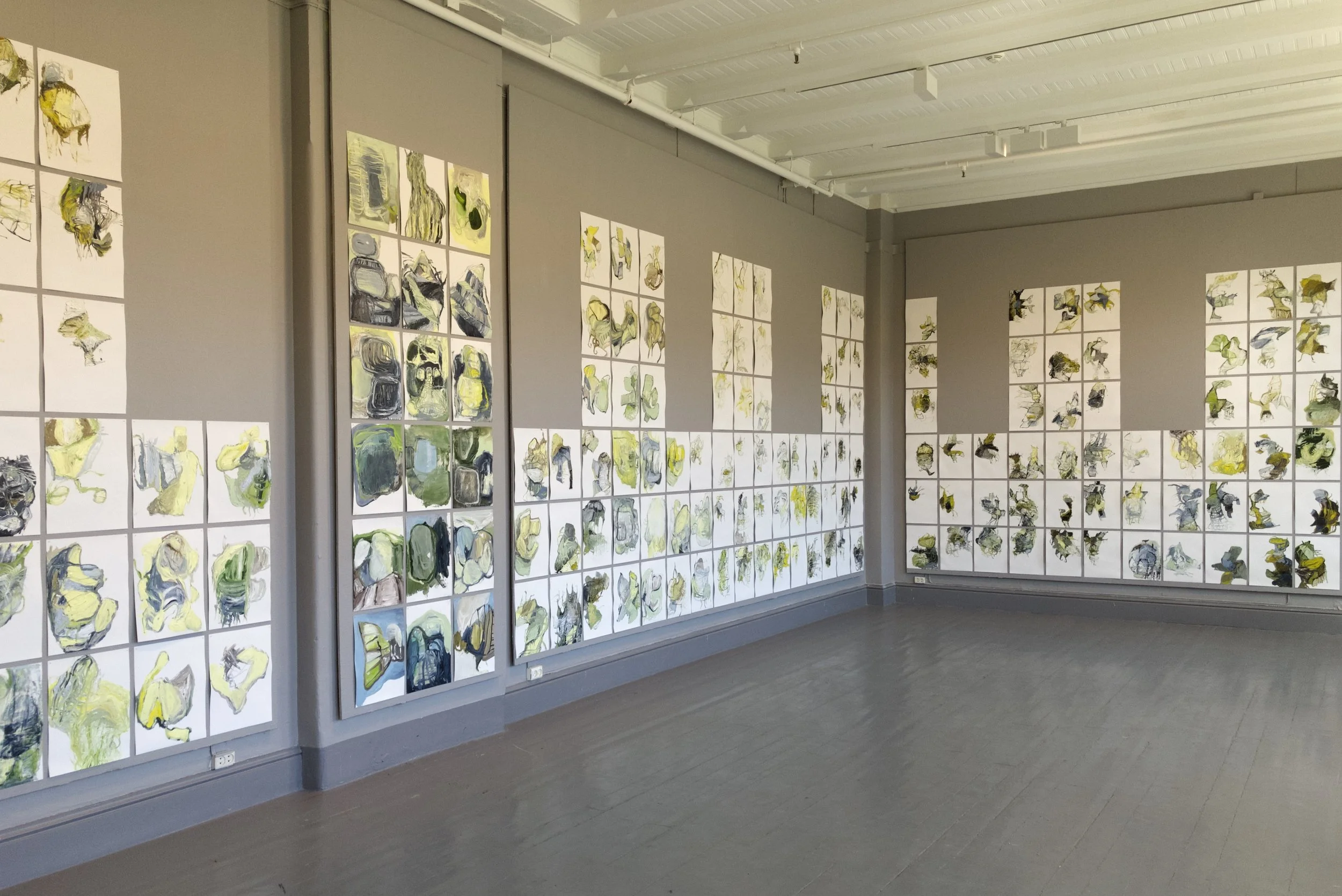 Ane Cecilie Valasjø (BA): Will We Be Stars? Dripping Sunlight Whilst Taking Every Wave (2019). Oil on paper. Photo: Hilde Sørstrøm