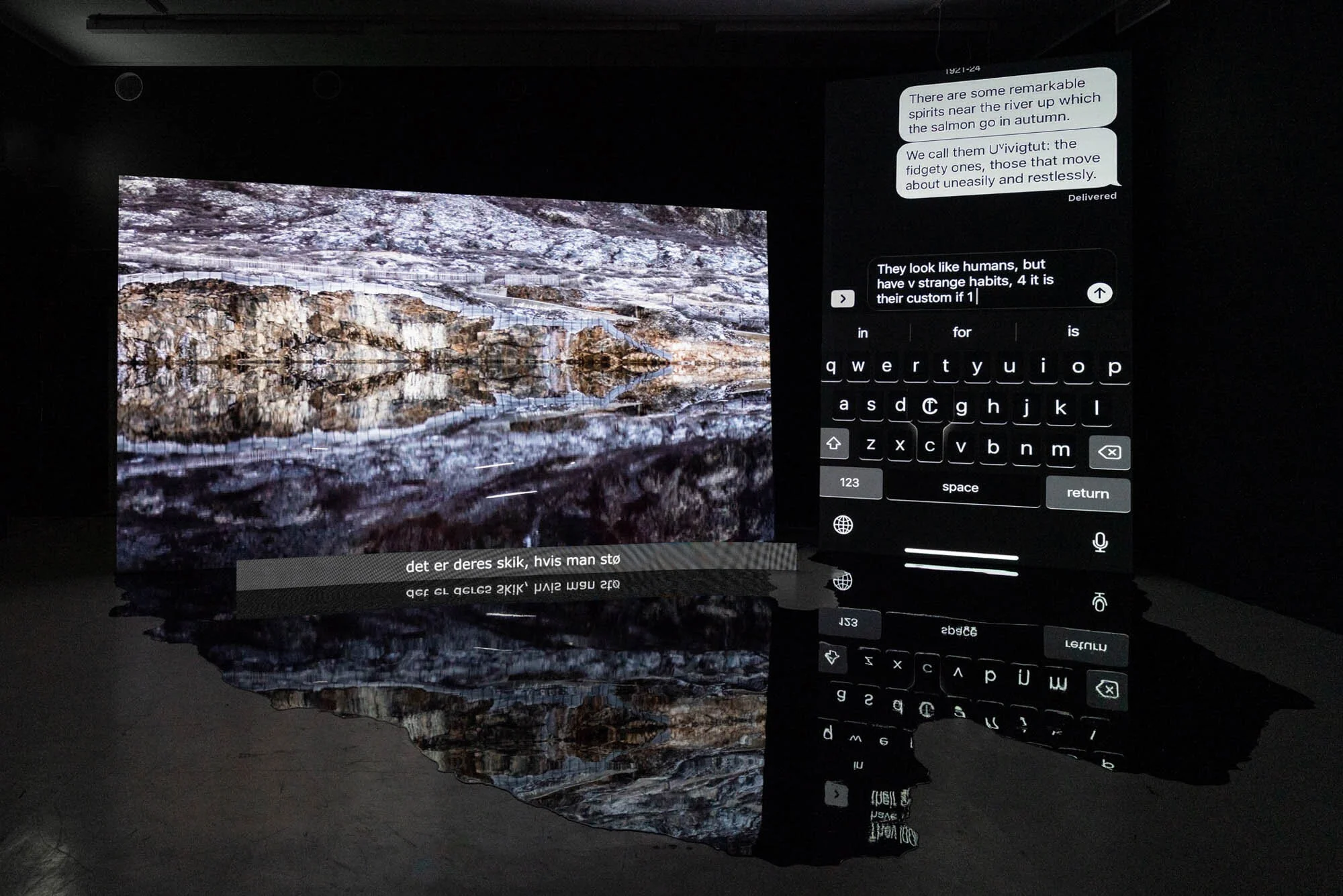  The video installation  Half Hidden  (2019) by Anne Haaning at Tromsø Kunstforening 2020. Photo: Anne Haaning.  