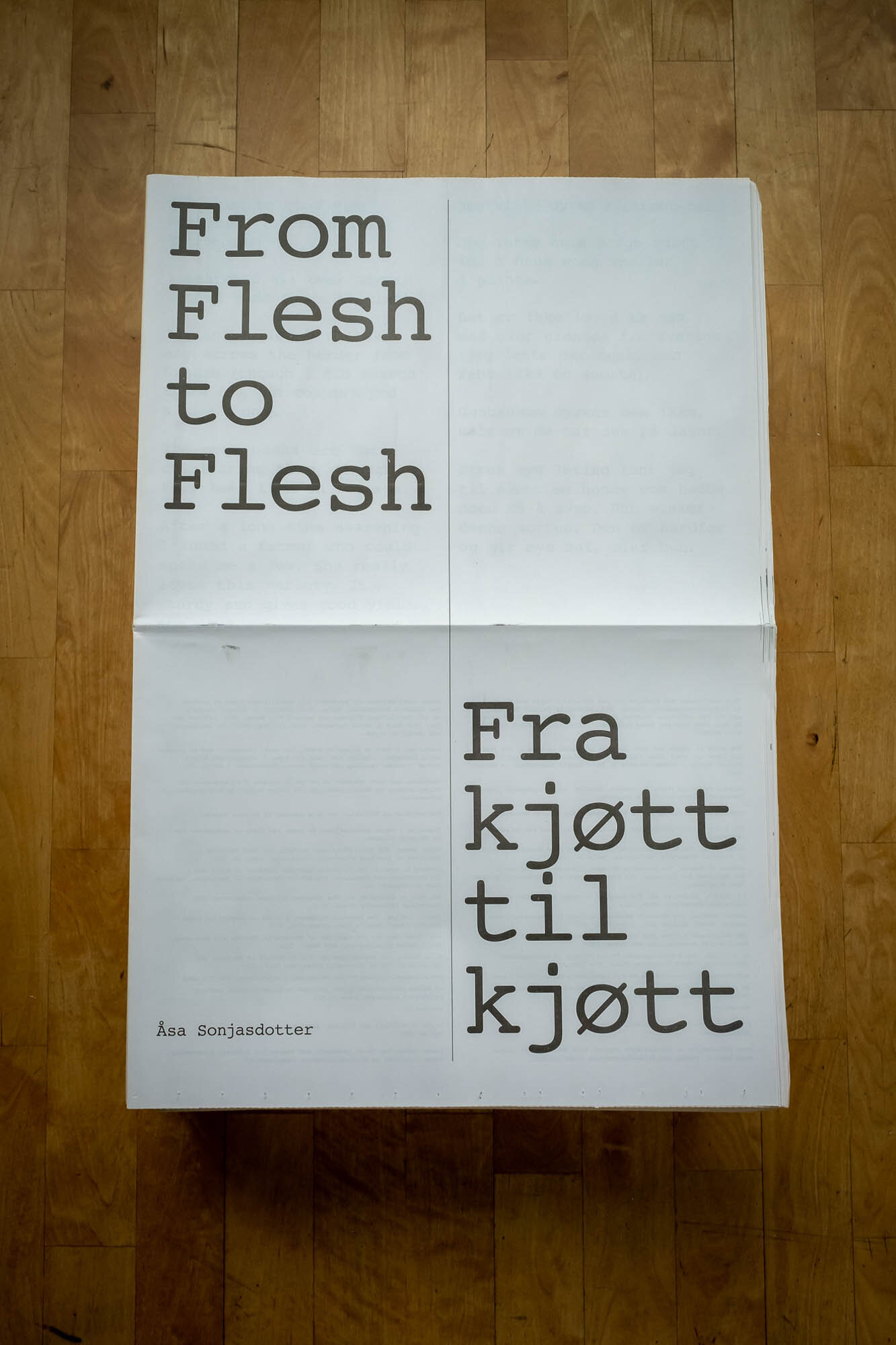   From Flesh to Flesh  (2017), Newspaper, by Åsa Sonjasdotter. Photo: Photo: Festspillene i Nord-Norge/Renate Jensen 