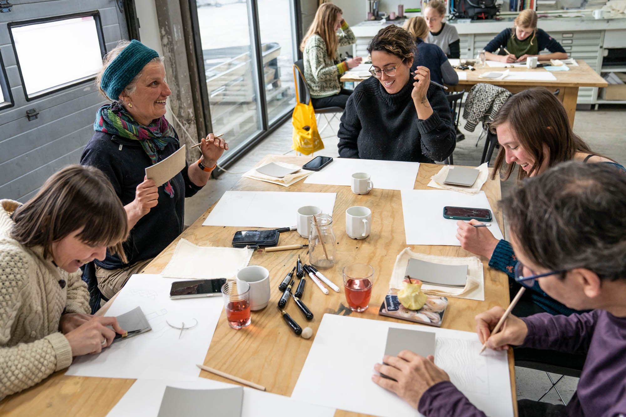  From a creative lino printing workshop by Ramona Salo Myrseth and Katarina Skår Lisa, during their residency in August 2021. Photo: Tom Warner 