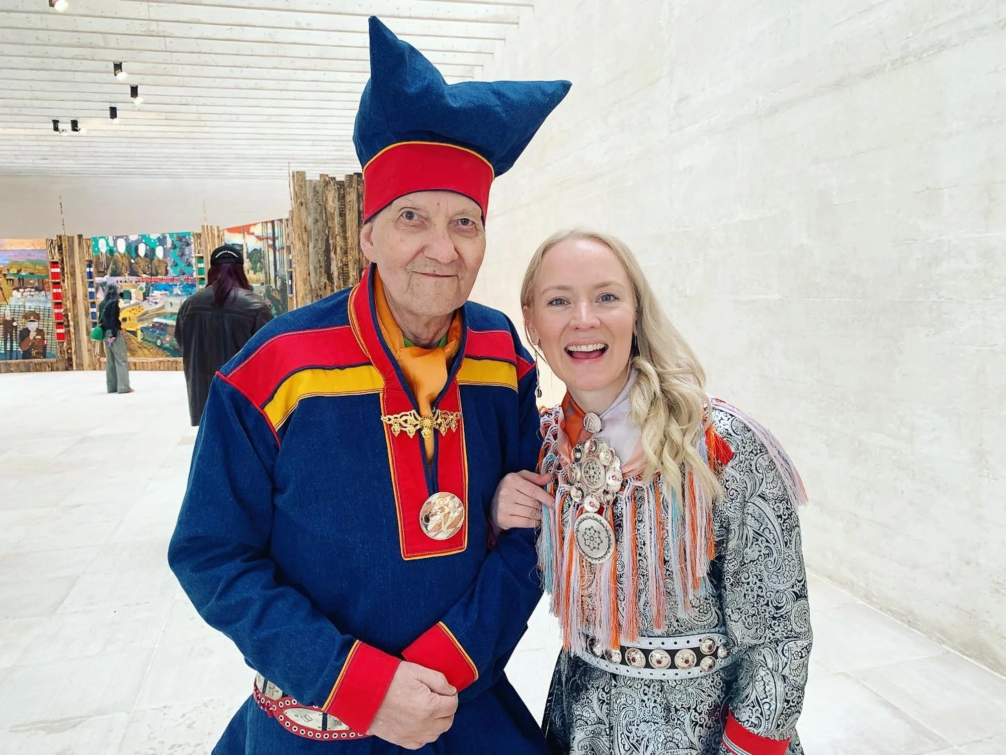  Elle-Hánsa and Elle Márjá Eira in the Sami Pavillion at the Venice Biennale in 2022. Photo: private / Elle Márja Eira.  