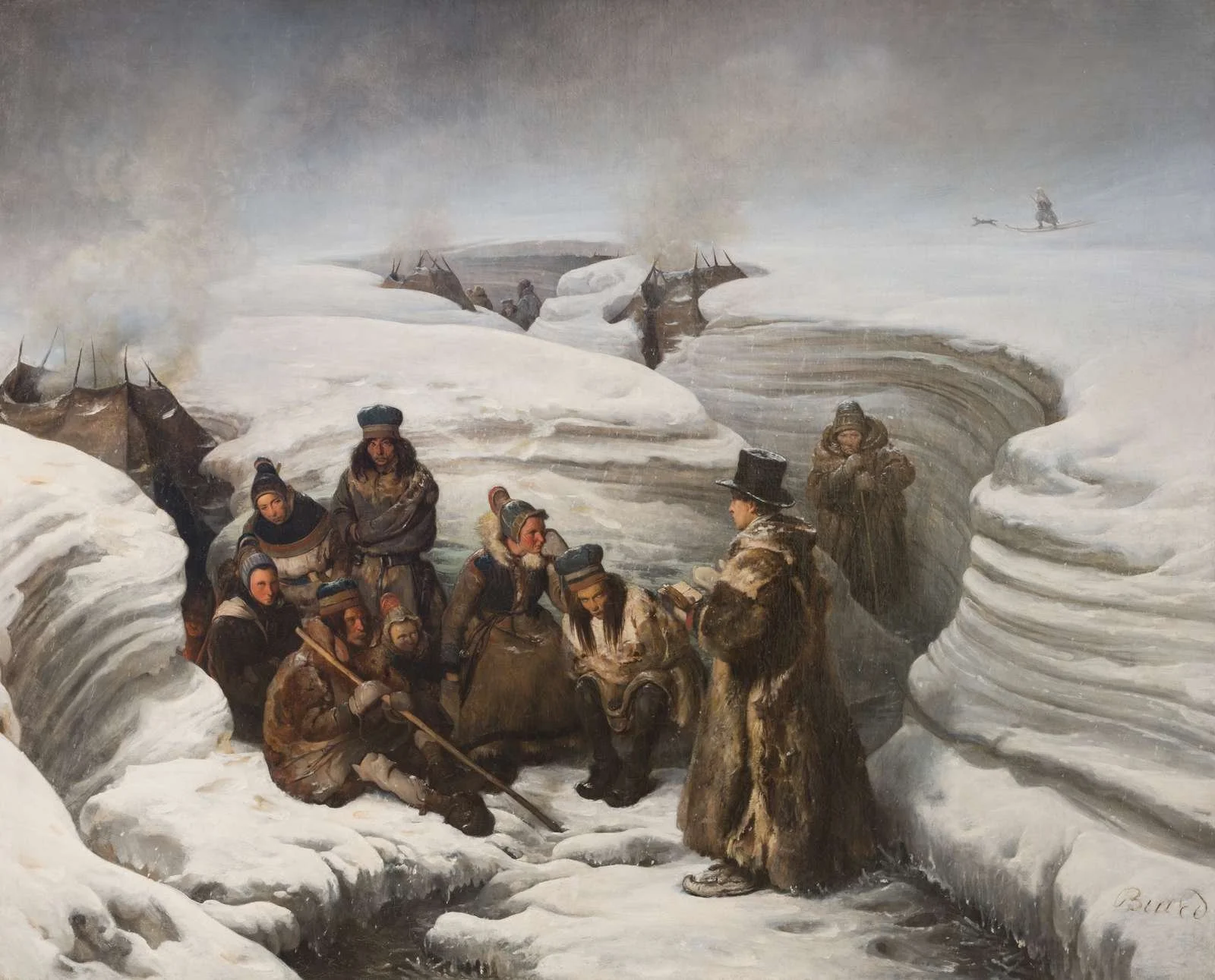   Pasteur Læstadius instruisant les Lapons  (1840), maleri av François-Auguste Biard. Foto: Nordnorsk Kunstmuseum 
