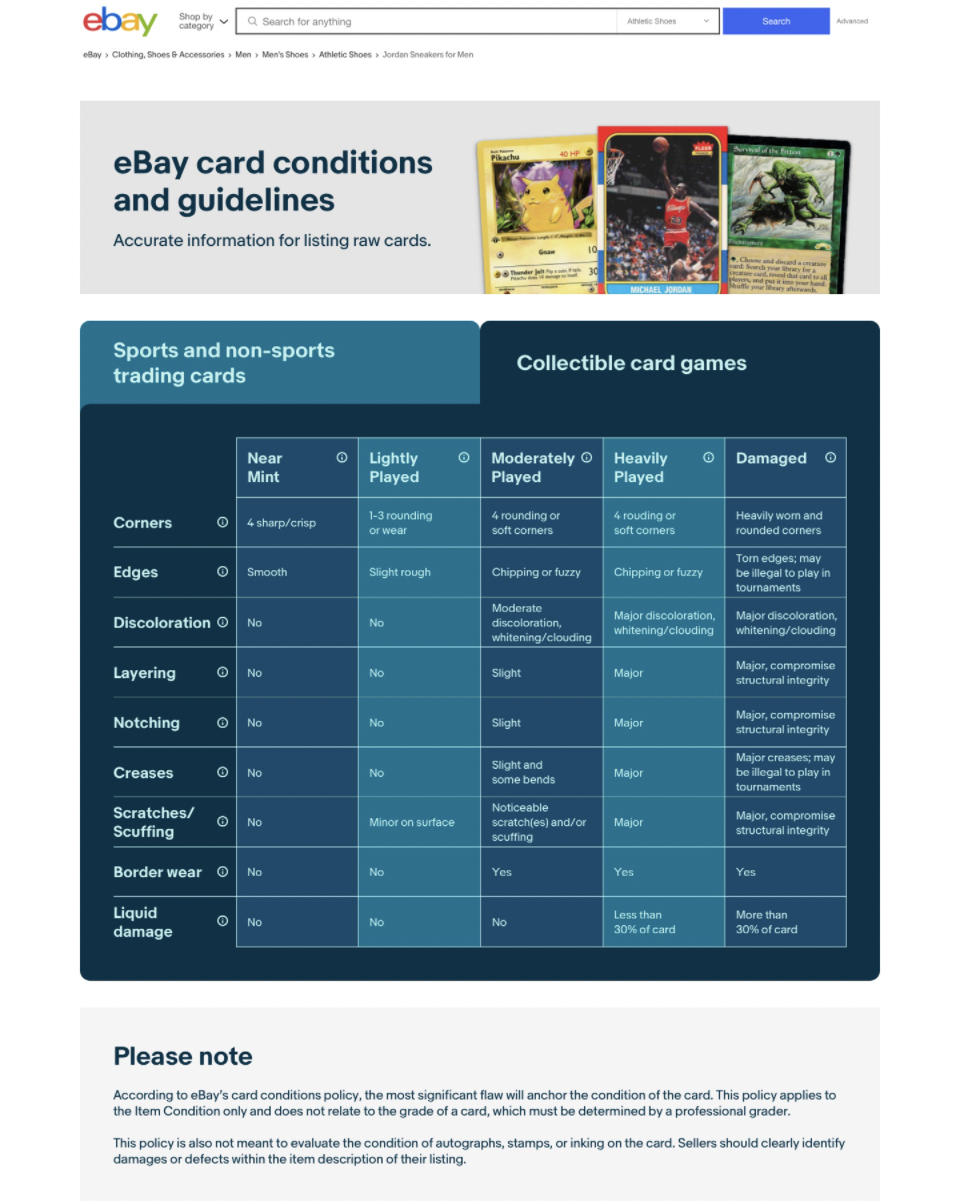 eBay North America Trading Card Conditions Landing Page