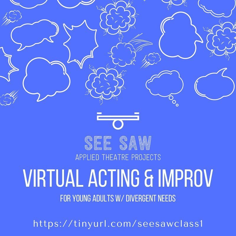 Excited to kick off our next project tonight: Virtual Acting &amp; Improv for young adults with divergent needs. We are teaching this through our new partners at Chapel Hill Parks and Rec. There&rsquo;s still space to sign up if you know a person 16+